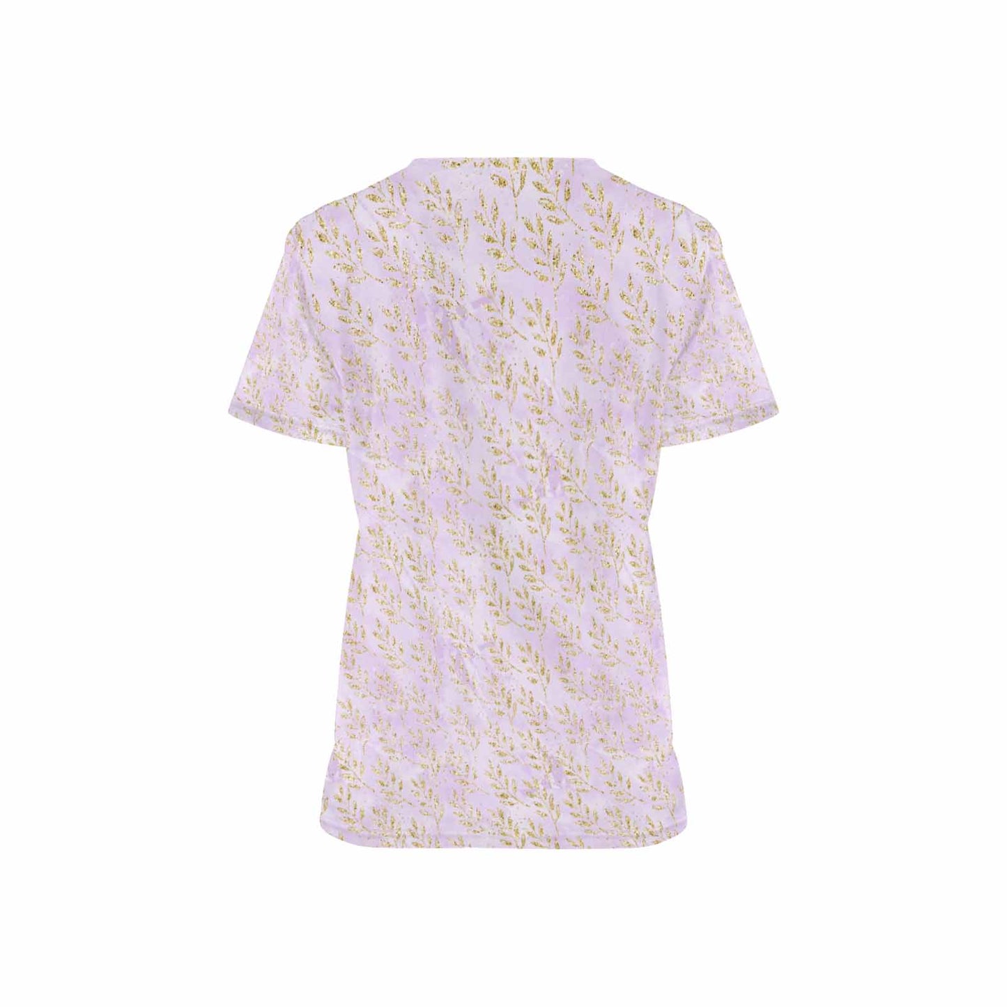 Purple and Gold Leaves Women's V Neck Scrub Top Nurse Uniform with Deep Front Pockets