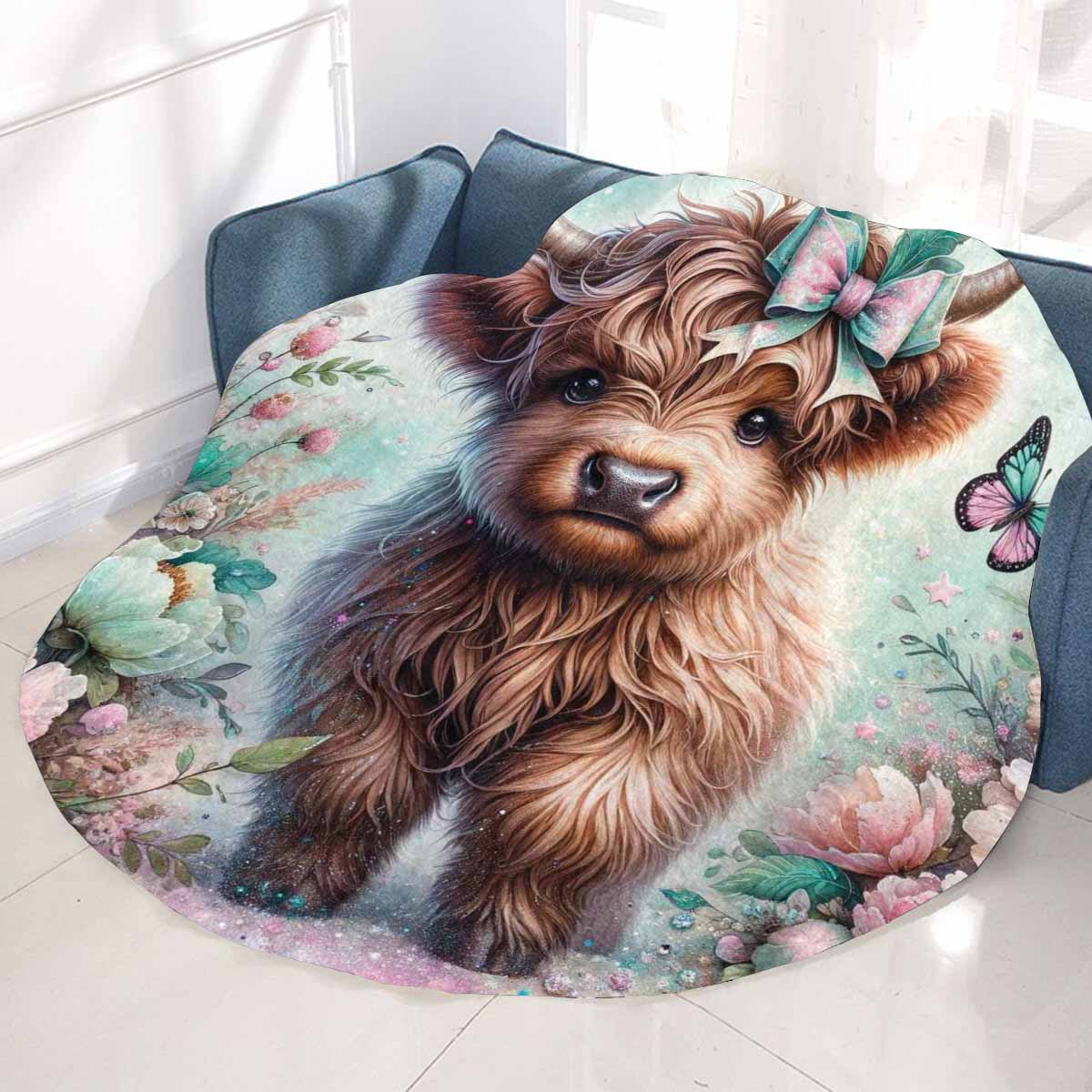 Higland Cow Awd1418 Circular Micro Fleece Blanket 47"