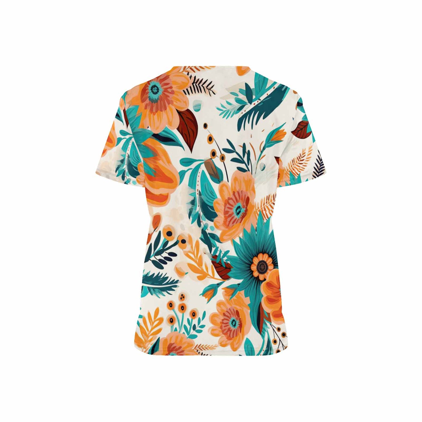 Boho Floral Women's V Neck Scrub Top Nurse Uniform with Deep Front Pockets