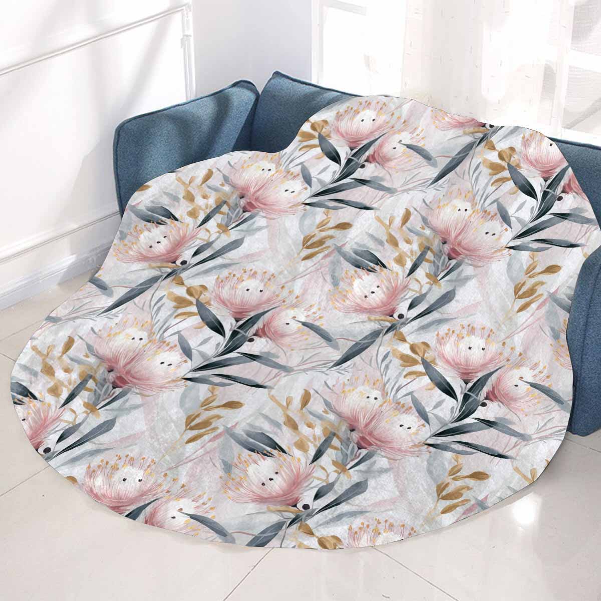 Australian Floral Pink & Grey Circular Micro Fleece Blanket 47"