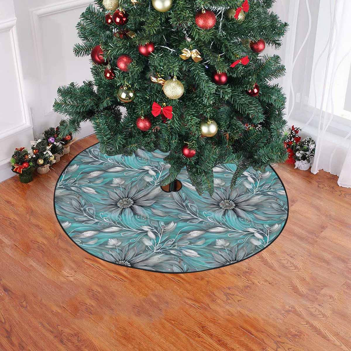 Green Elegant Floral 50 Christmas Tree Skirt