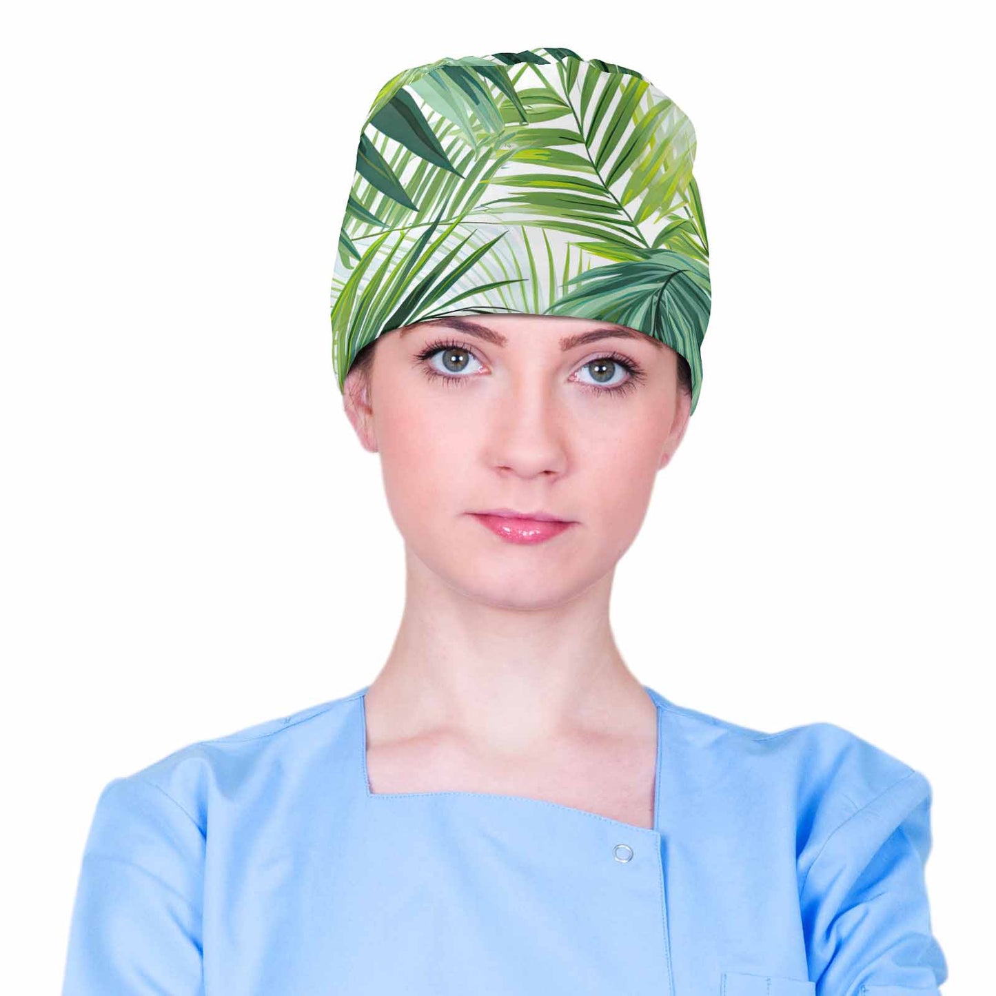 Tropical Palm Leaves Green Scrub Cap