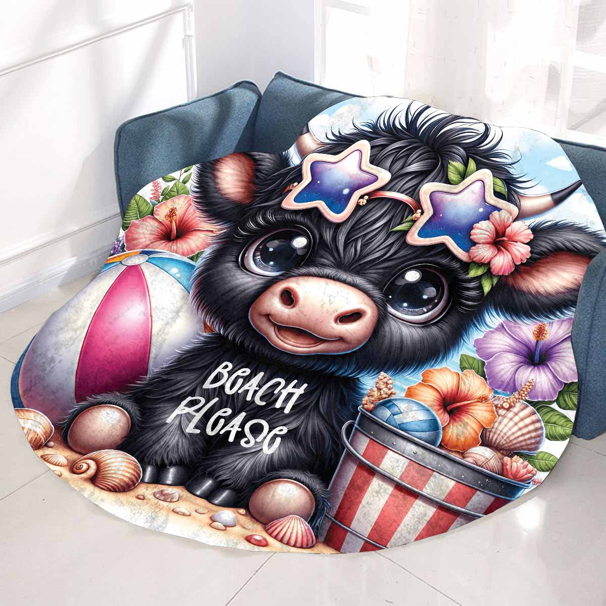 Highland Cow Awd35105 Circular Micro Fleece Blanket 60"