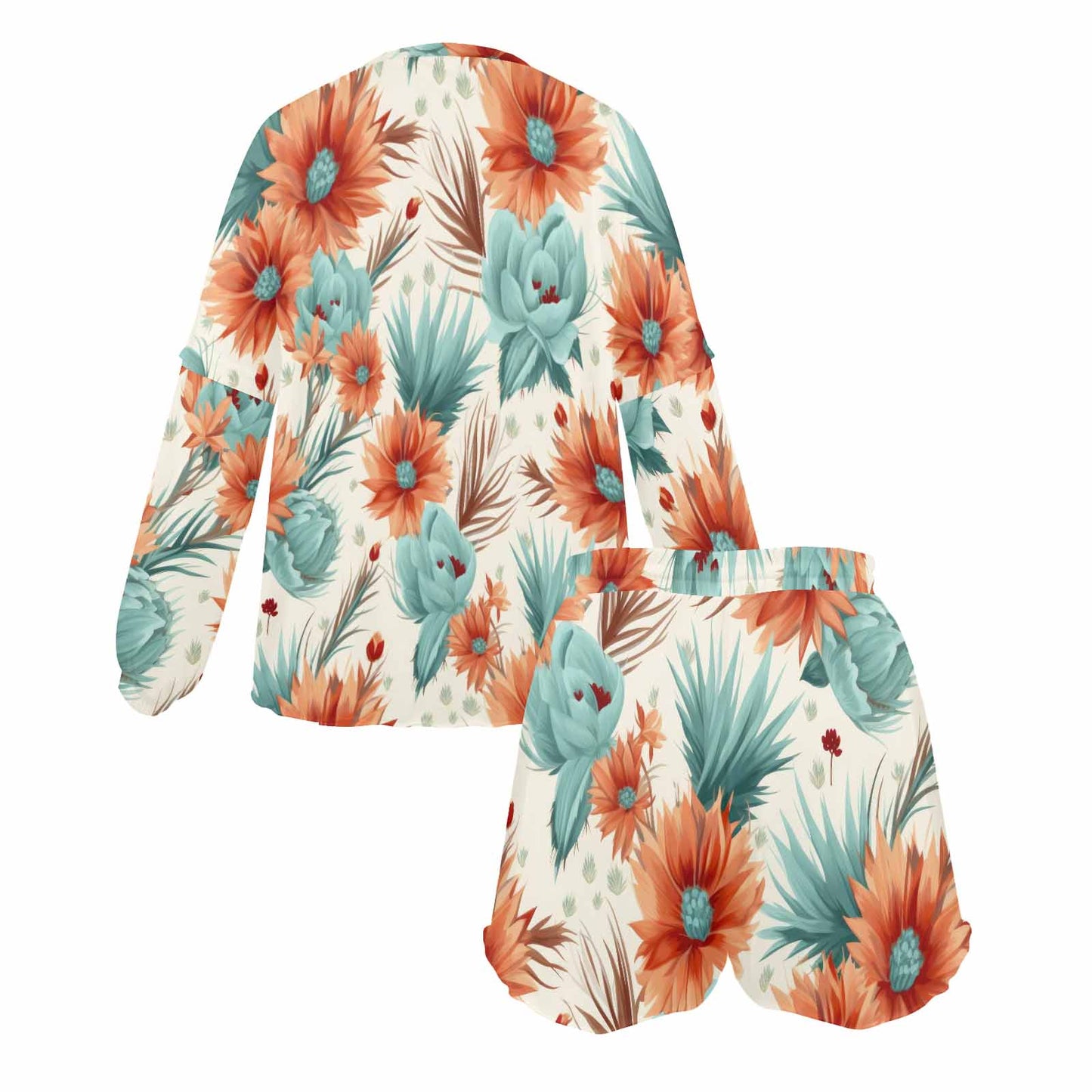 Boho Floral Women's Long Sleeve Pajama Set with Shorts
