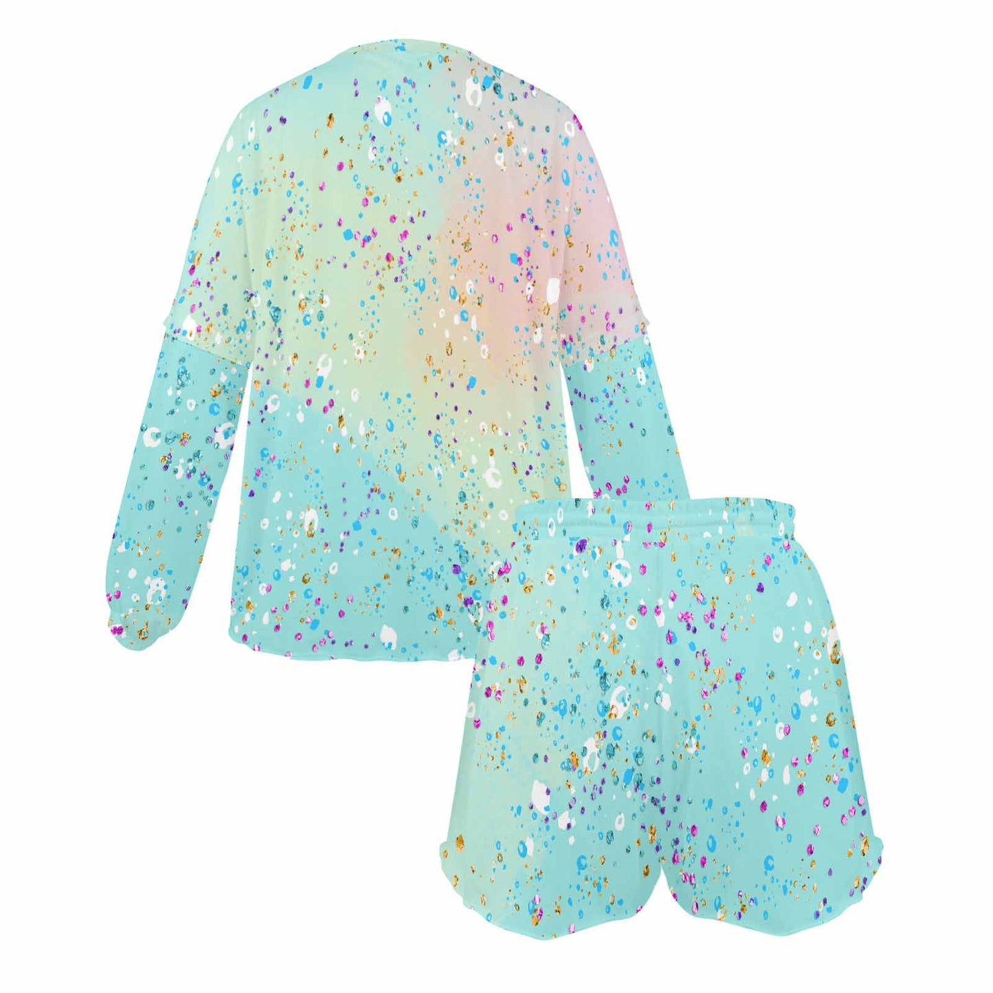 Green Splash Women's Long Sleeve Pajama Set with Shorts