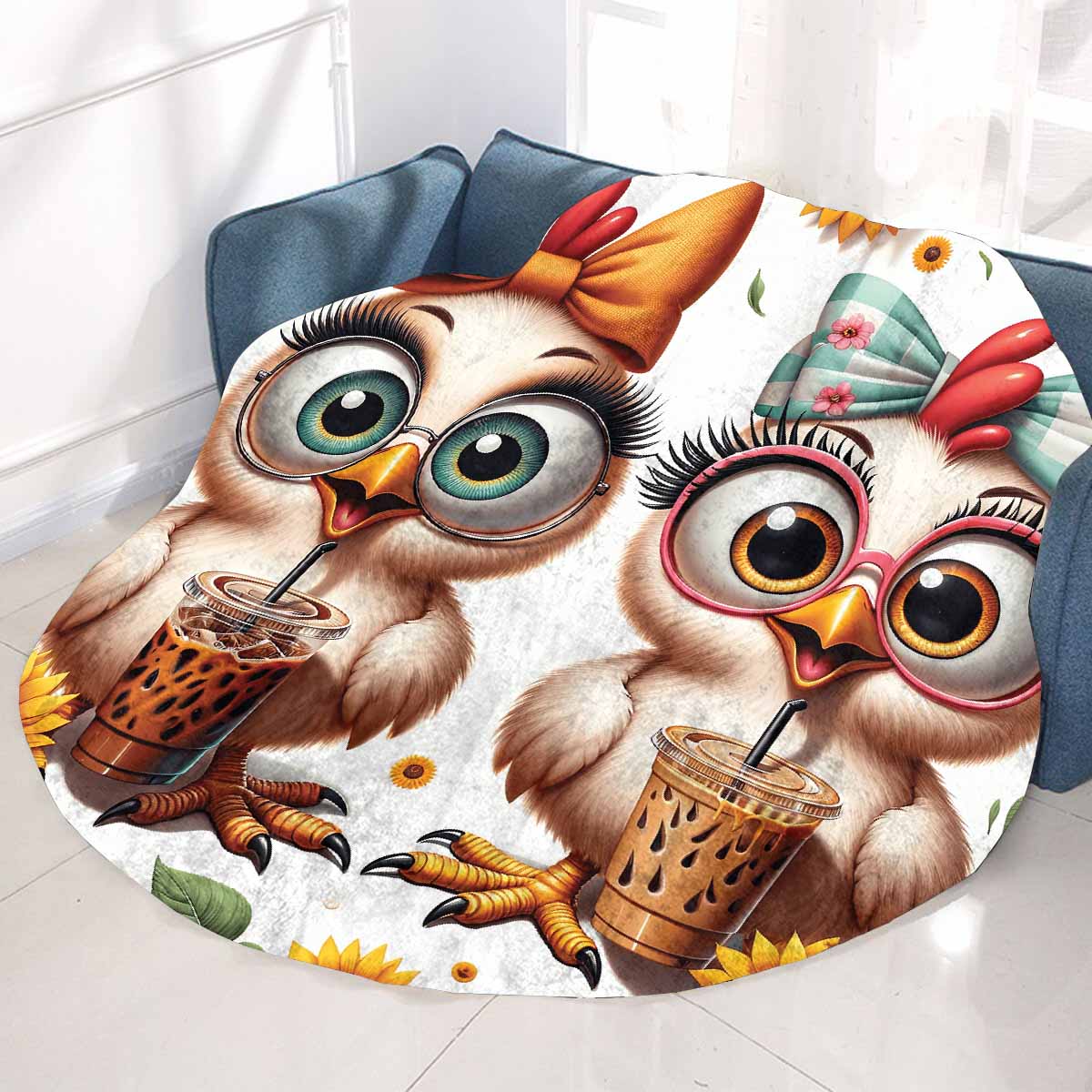 Chickens_Awd35167 Circular Micro Fleece Blanket 60"