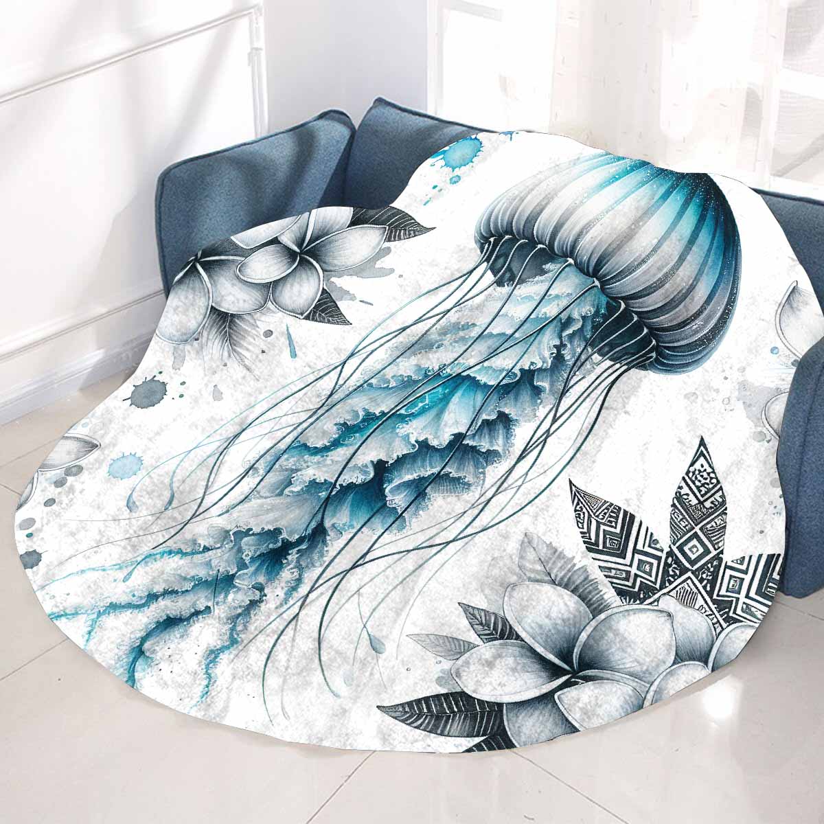 Sea_Animals_Jellyfish_Awd351111 Circular Micro Fleece Blanket 60"