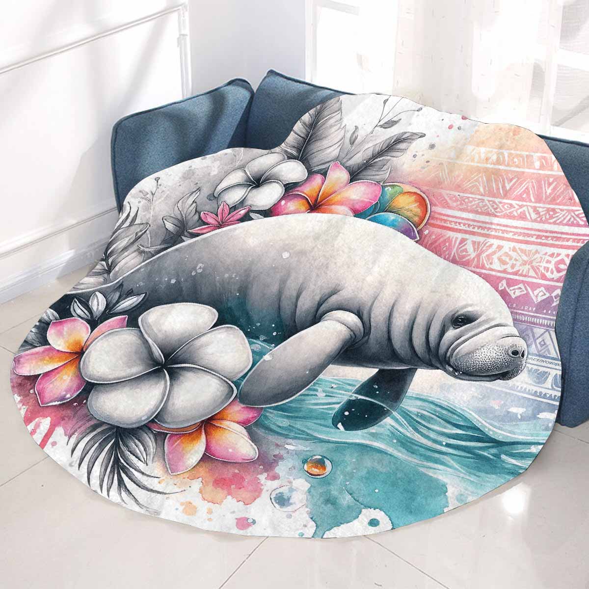 Sea_Animals_Dugong_Awd351110 Circular Micro Fleece Blanket 47"