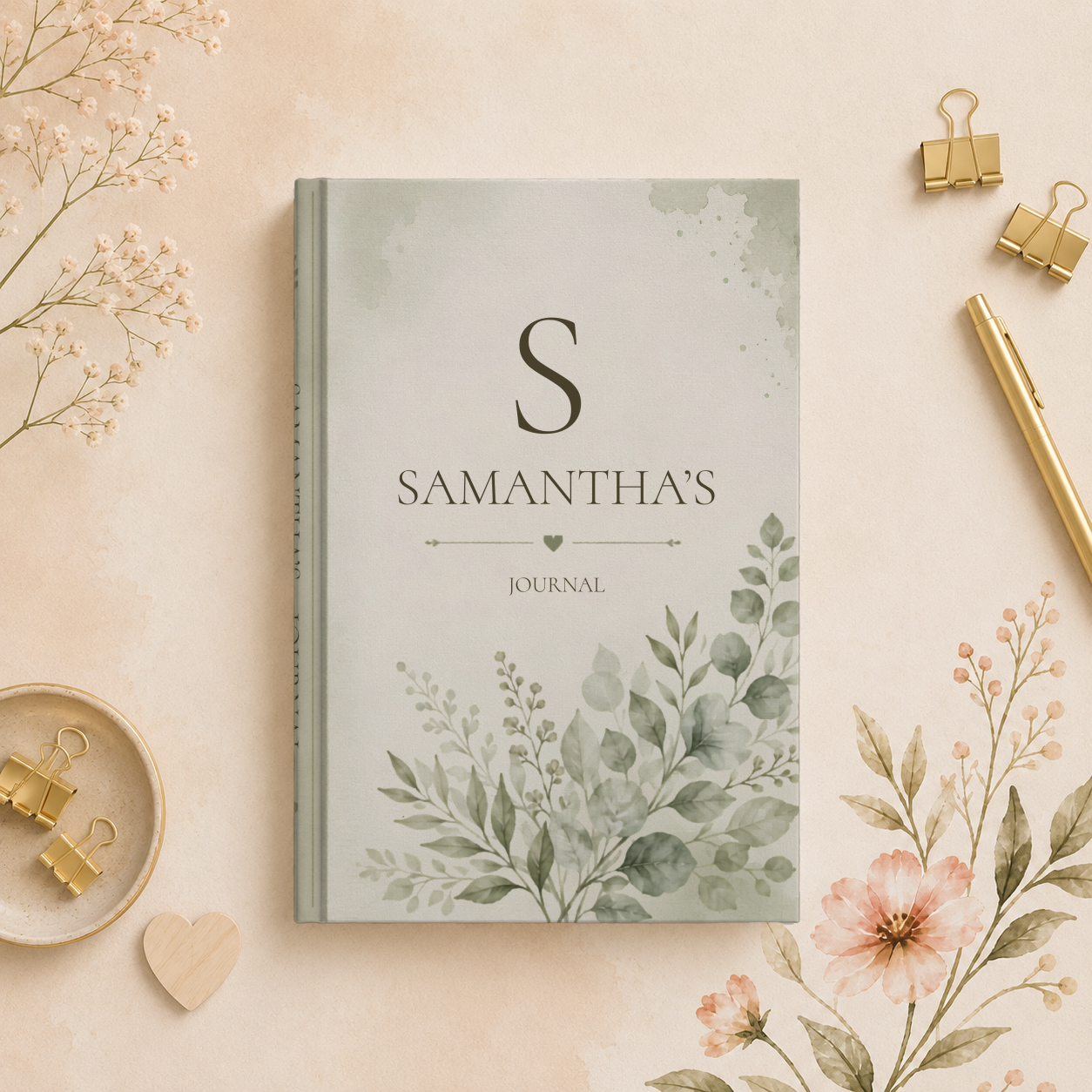 Personalized Journal Matte Hardcover, Lined Hardcover Notebook, Custom Name Journal Gift, Elegant Botanical Design, Creative Writing