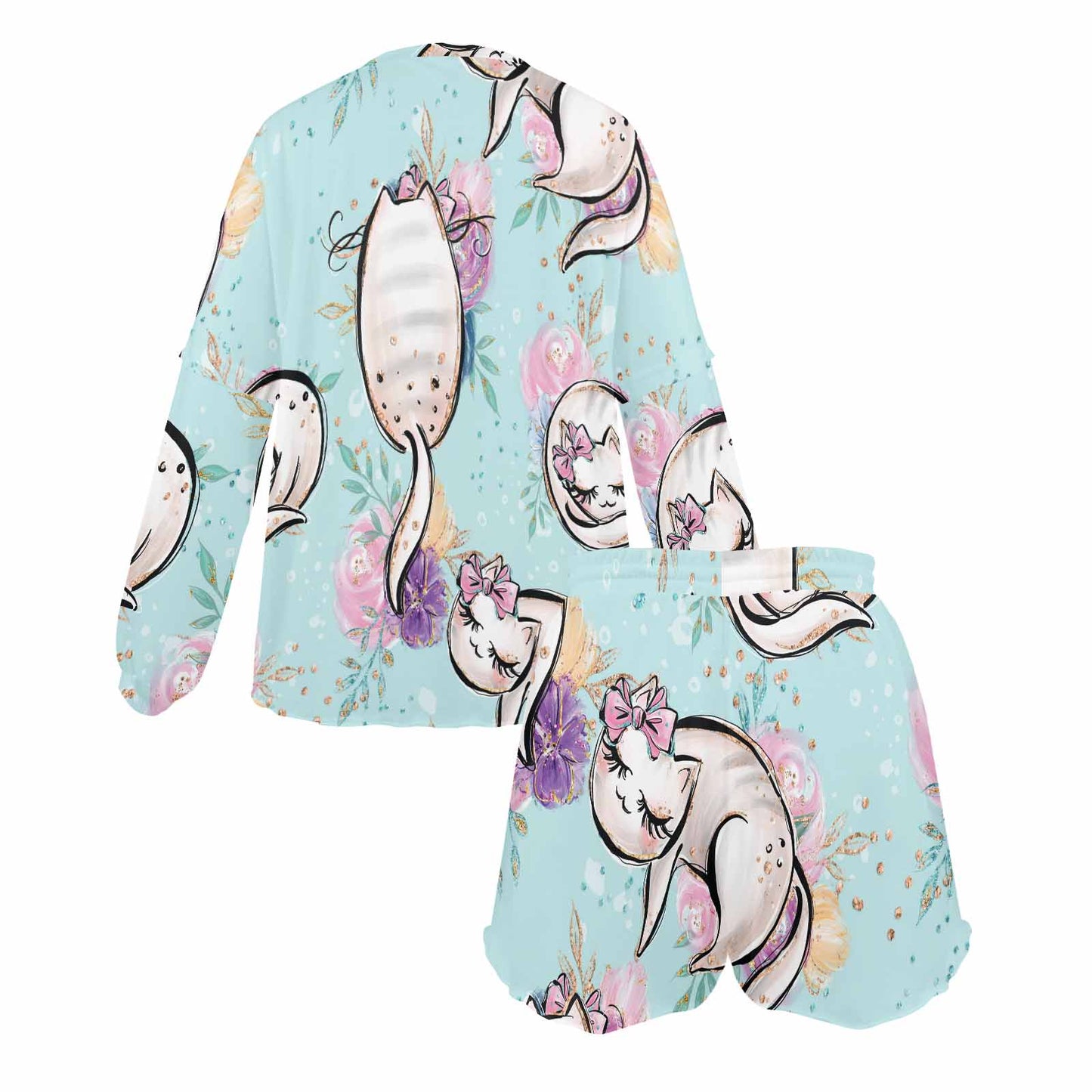 Blue Cats Women's Long Sleeve Pajama Set with Shorts
