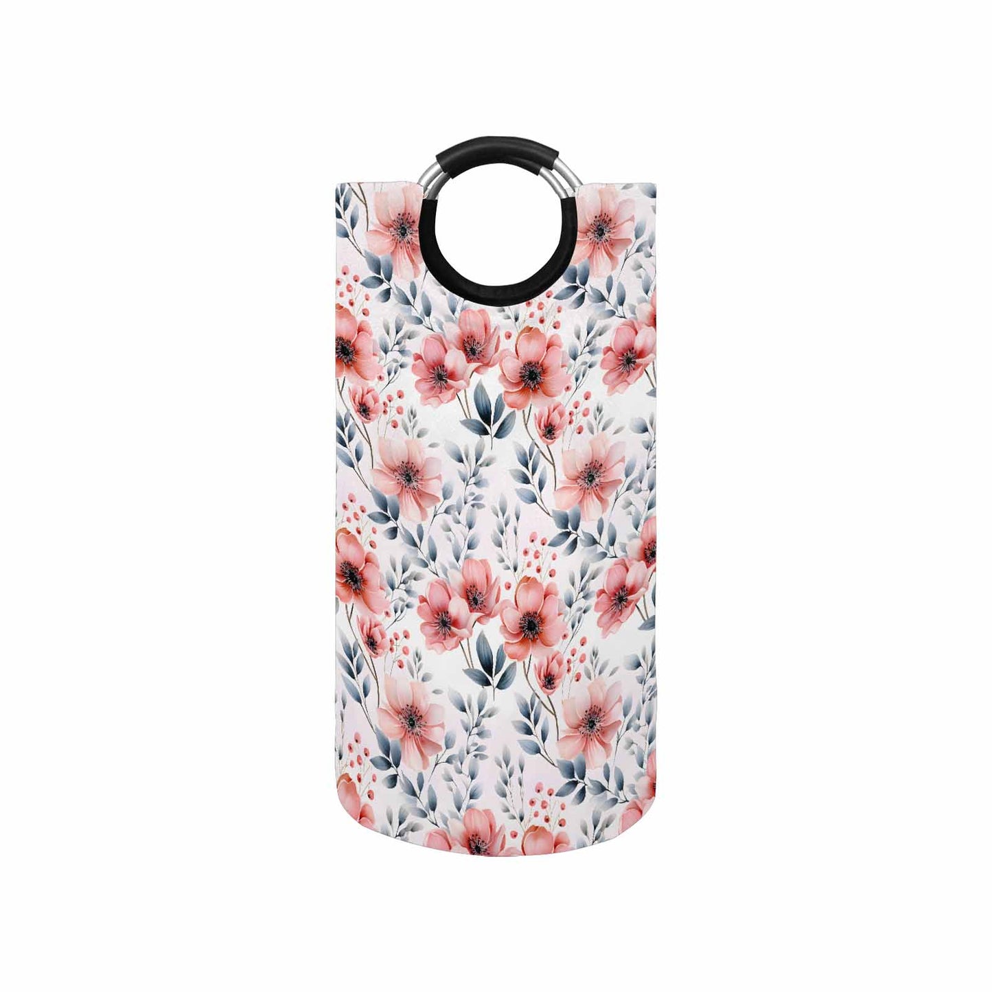 Apricot and Grey Floral Round Laundry Basket