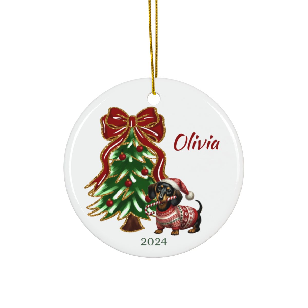 Personalized Christmas Ornament, Dachshund Lovers Gift, Holiday Tree Decoration, Ceramic Keepsake, Custom Dog Ornament, Festive Home Decor