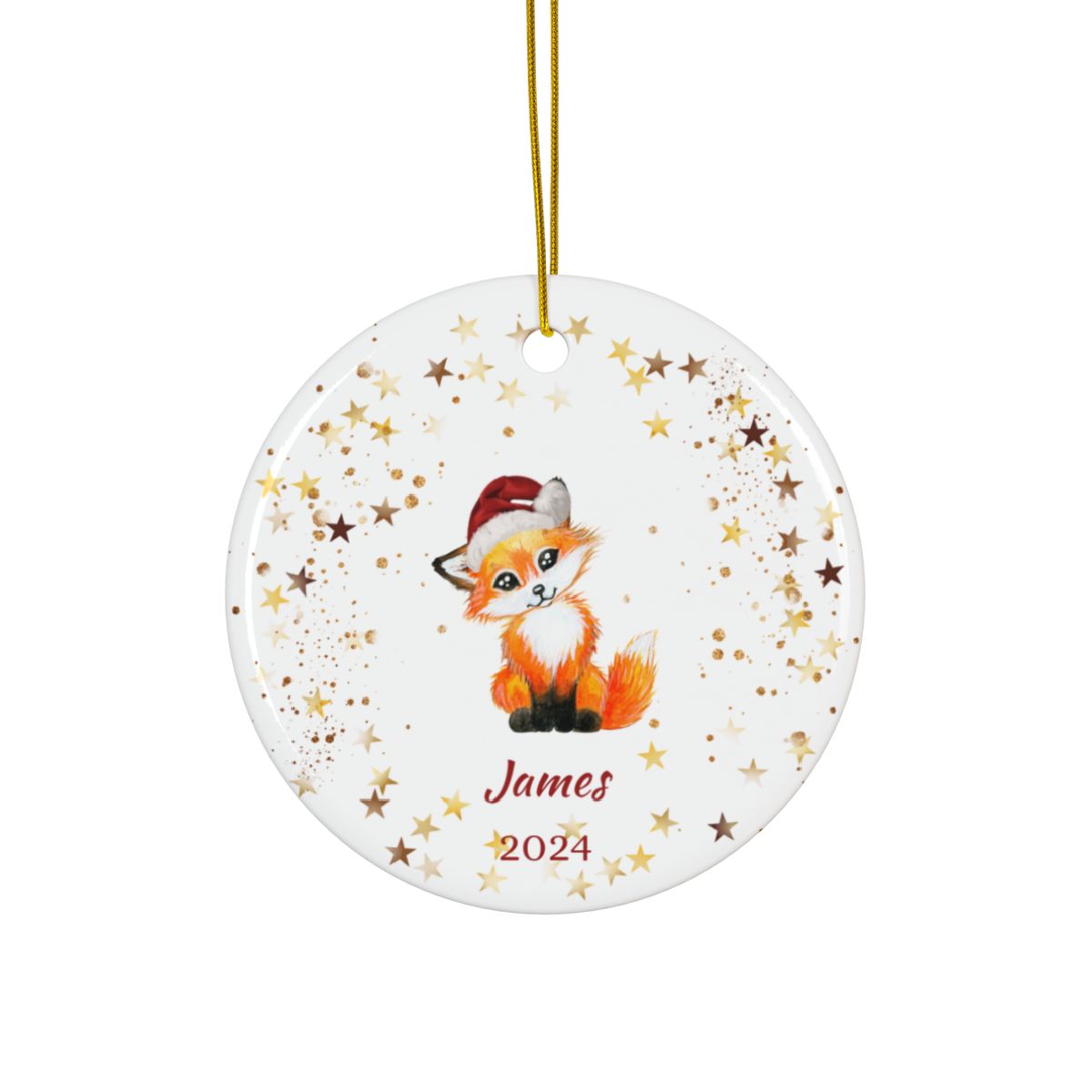 Fox Ornament Ceramic Holiday Decor, Personalized Fox Ornament, Custom Name Ornament, Holiday Tree Decoration, Cute Fox Christmas Gift