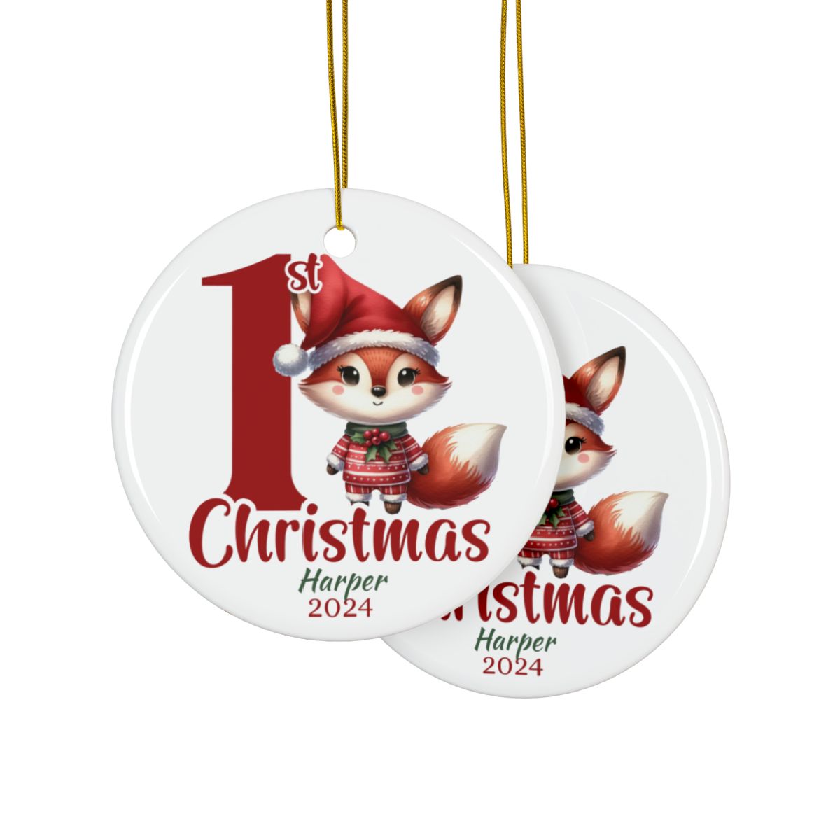 First Christmas Ornament, Personalized Baby Ornament, Holiday Fox Decor, Custom Ceramic Keepsake, New Baby Christmas Gift