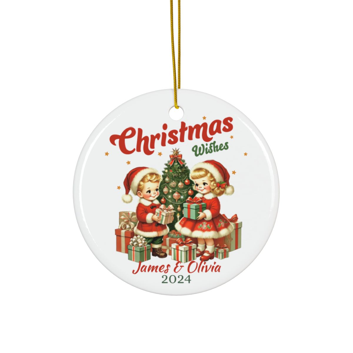 Christmas Ornament Personalized, Holiday Decor Ceramic, Custom Tree Decoration, Unique Gift for Family, Vintage Style Ornament