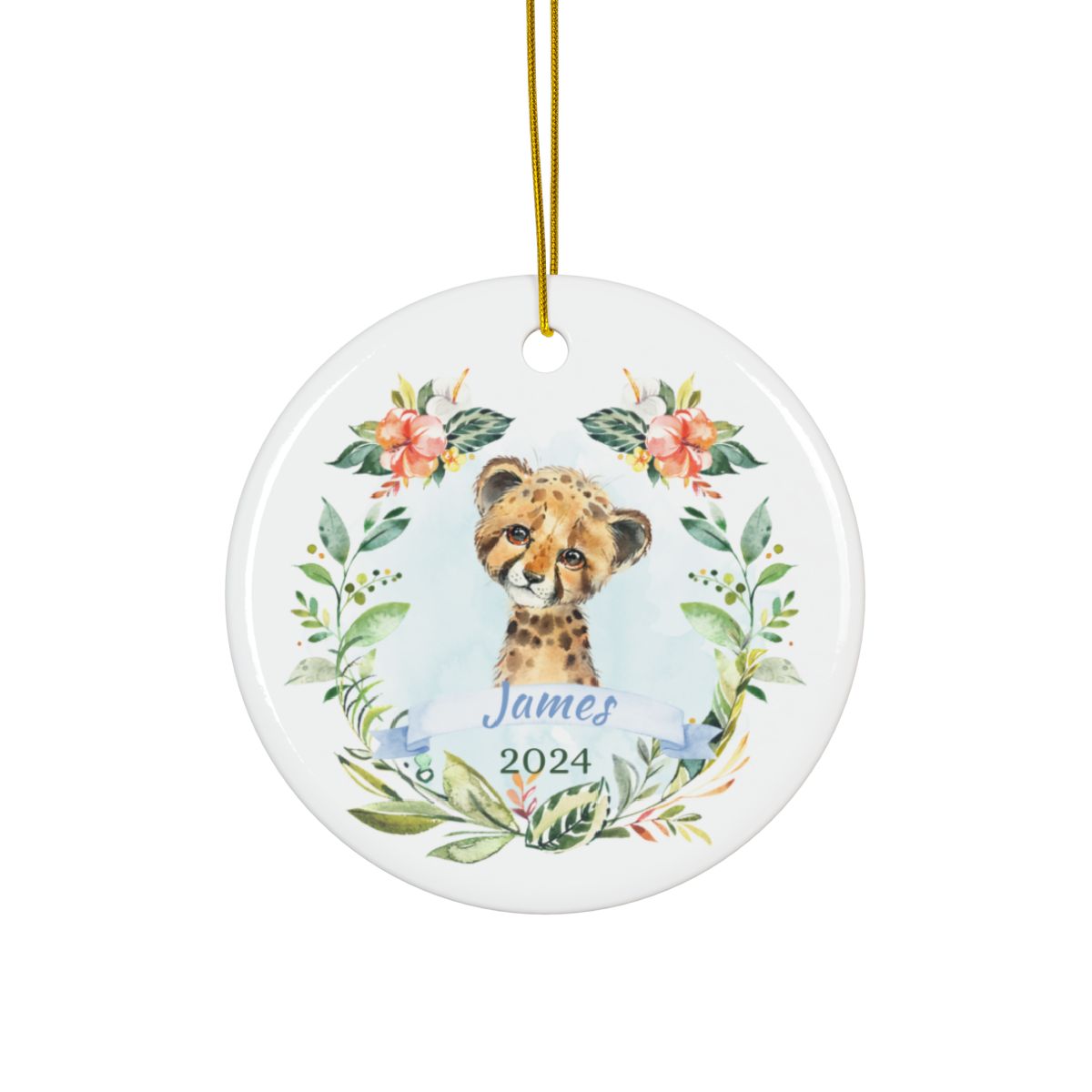 Personalized Cheetah Ornament, Custom Ceramic Keepsake, Holiday Decoration, Animal Lover Gift, Unique Xmas Ornament, Custom Name Gift