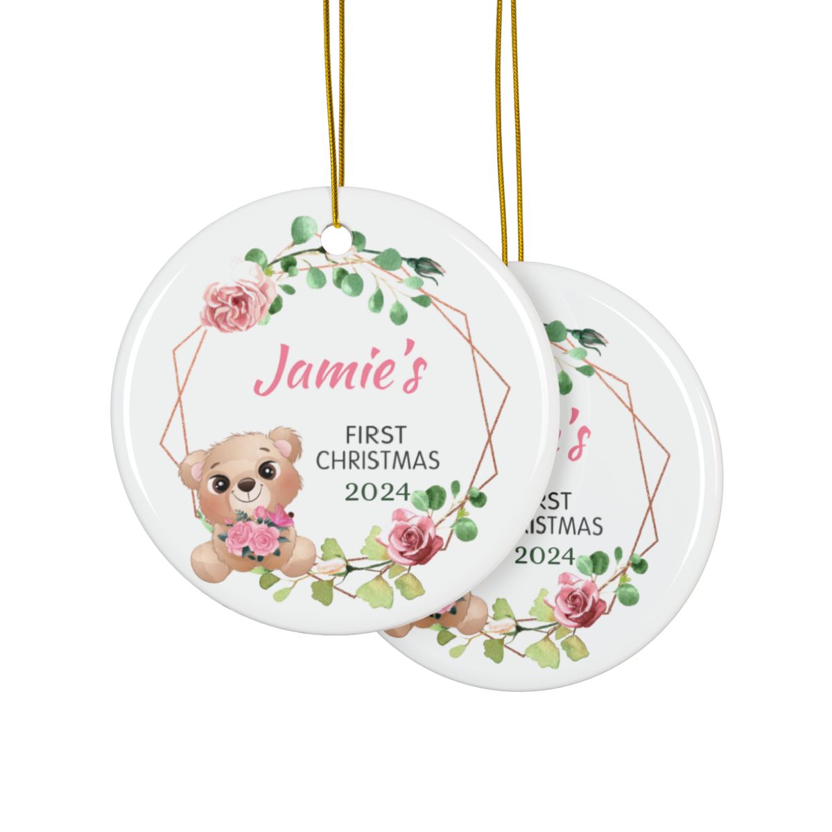 Bear Christmas Personalised Ceramic Ornament First Christmas