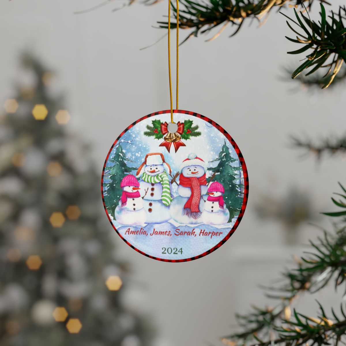 Personalized Snowman Ornament, Ceramic Christmas Decoration, Custom Family Gift, Holiday Tree Decor, Snowmen Keepsake, Xmas Hanging Ornament