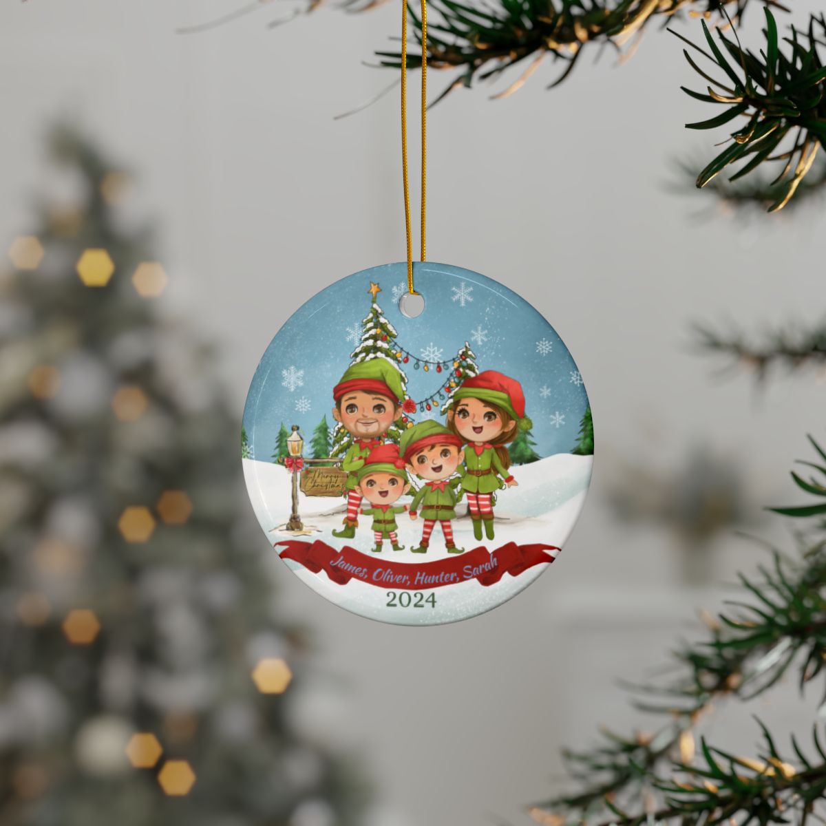 Personalized Family Ornament, Custom Ceramic Holiday Keepsake, Double-Sided Christmas Decor, Gift for Families
