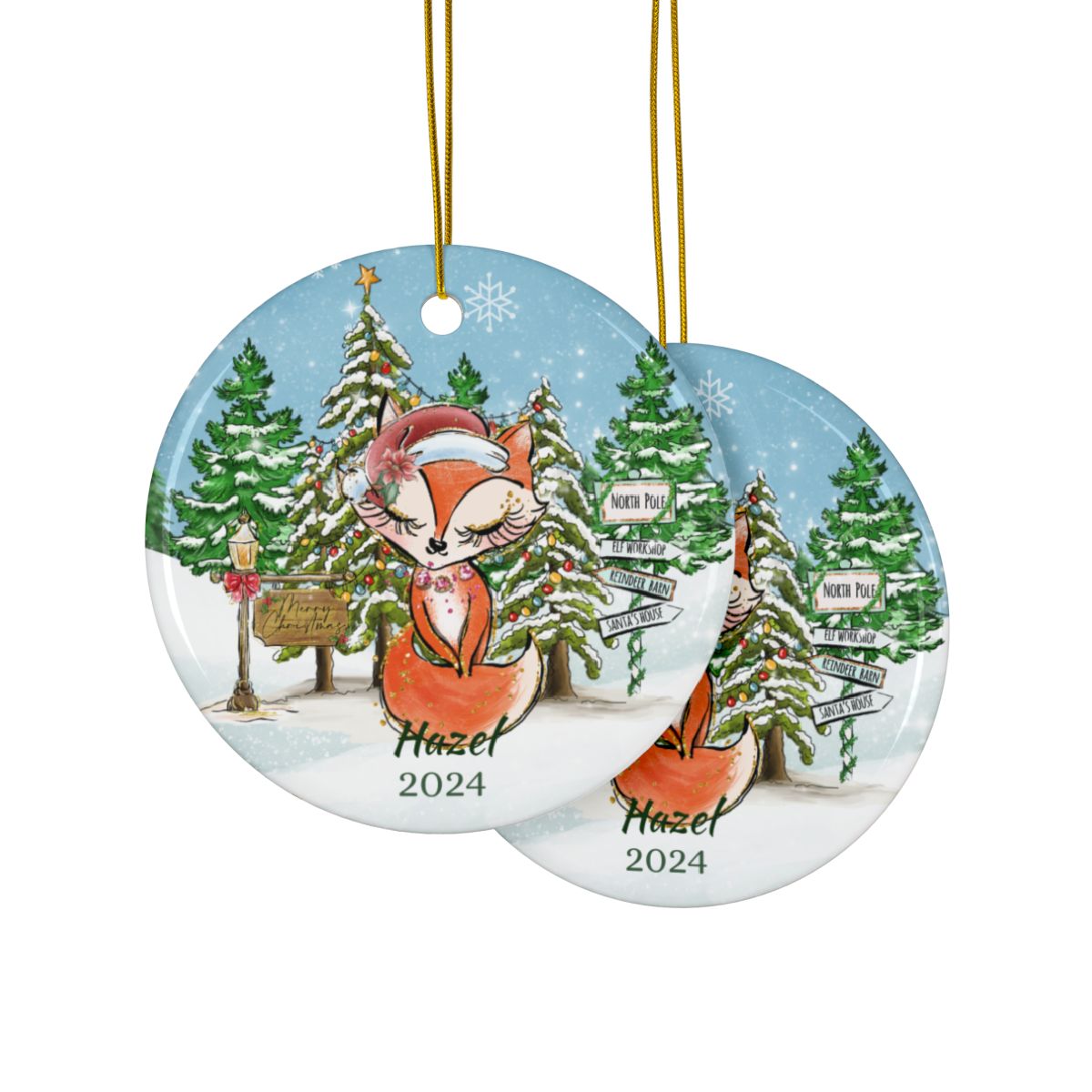 Personalized Fox Christmas Ornament, Custom Ceramic Holiday Decor, Cute Festive Tree Decoration, Custom Name Ornament