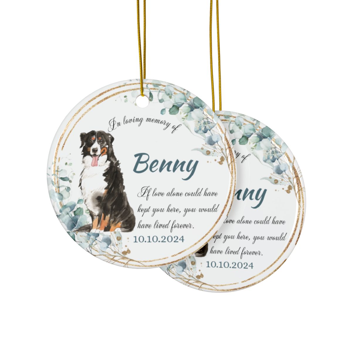 Personalized Bernese Mountain Dog Ornament, Custom Memorial Pet Ornament, Holiday Tree Keepsake, Dog Lover Gift, Christmas Decor