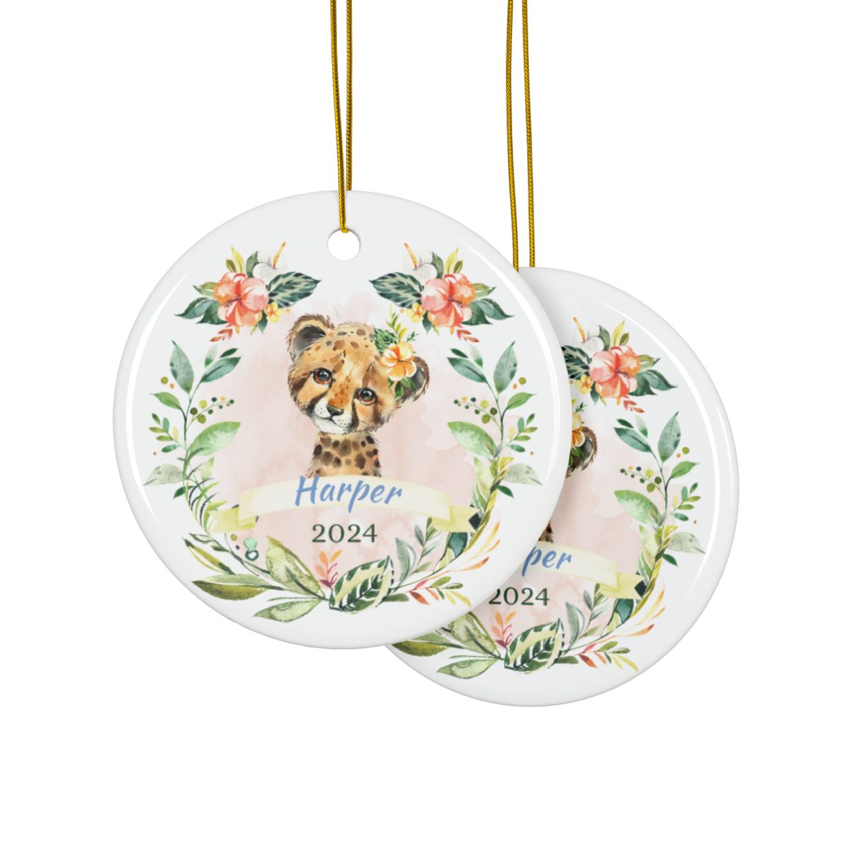 Personalized Cheetah Ornament, Ceramic Christmas Decor, Custom Keepsake Gift