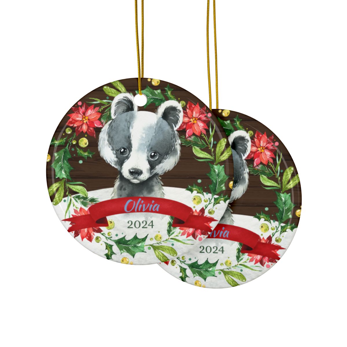 Personalized Christmas Ornament,Baby Badger Ceramic Keepsake,Holiday Home Decor,Custom Animal Decoration,Unique Gift Idea