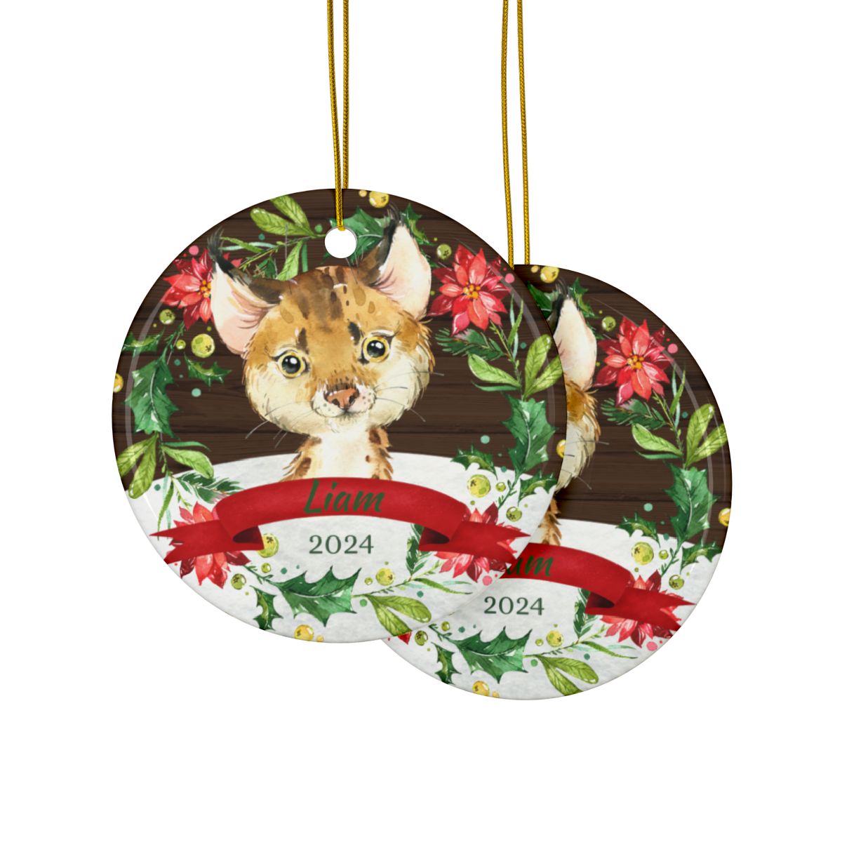 Baby Bobcat Ornament Gift, Personalized Christmas Decor, Custom Ceramic Keepsake, Holiday Tree Decoration, Winter Animal Ornament