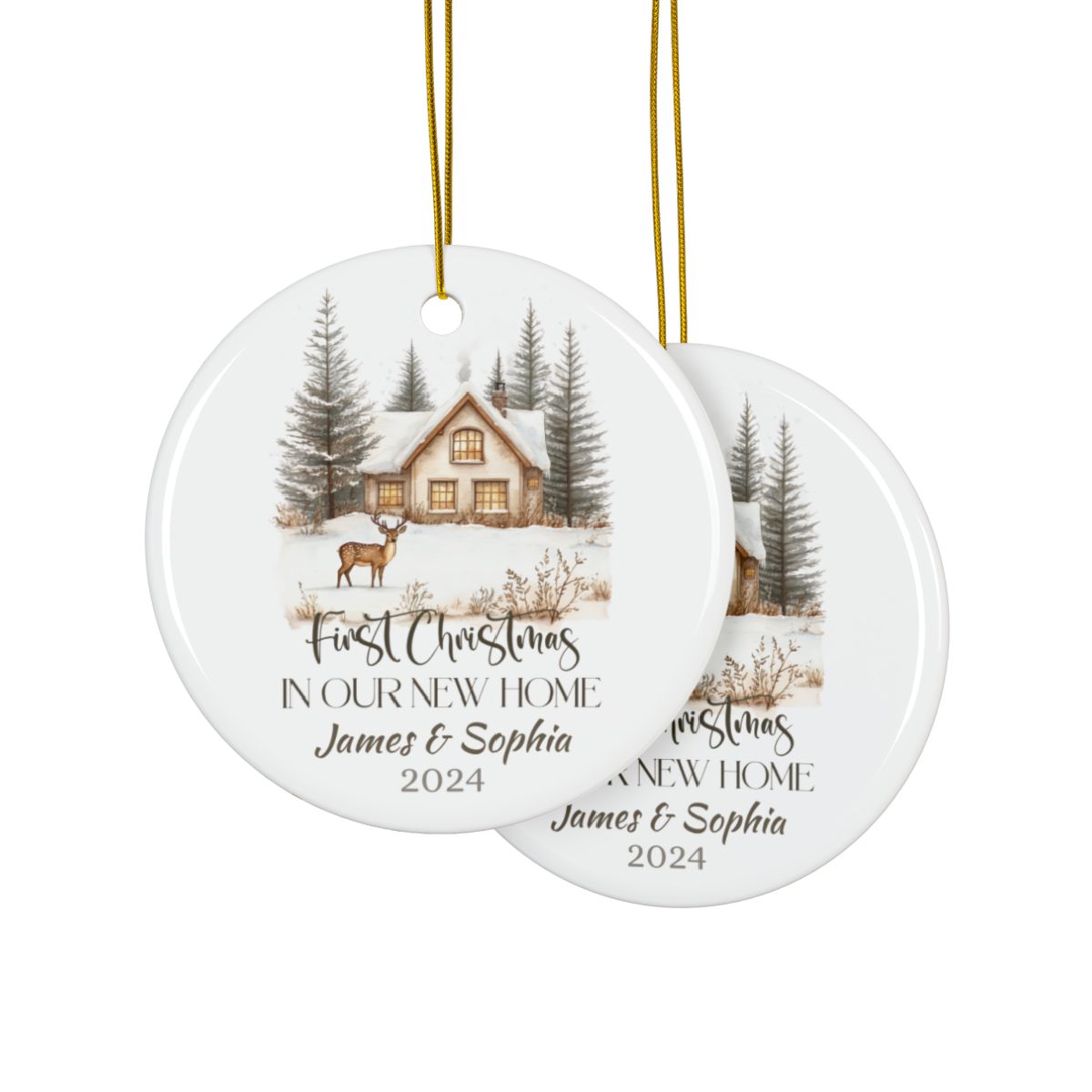 Personalized New Home Ornament, First Christmas Ceramic Keepsake, Holiday Tree Decoration, Gift Idea for Couples