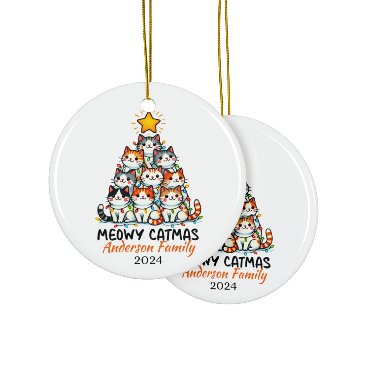 Personalized Cat Tree Ornament, Custom Christmas Cat Decor, Ceramic Pet Ornament, Cute Cat Family Keepsake, Holiday Cat Ornament