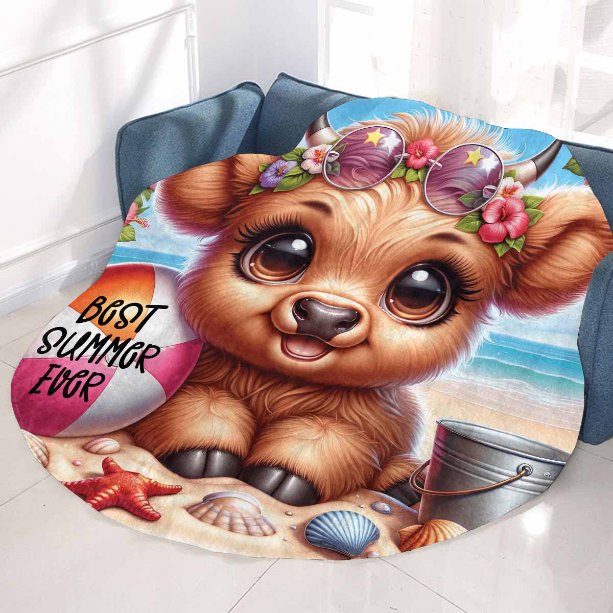 Highland Cow Awd35110 Circular Micro Fleece Blanket 47"