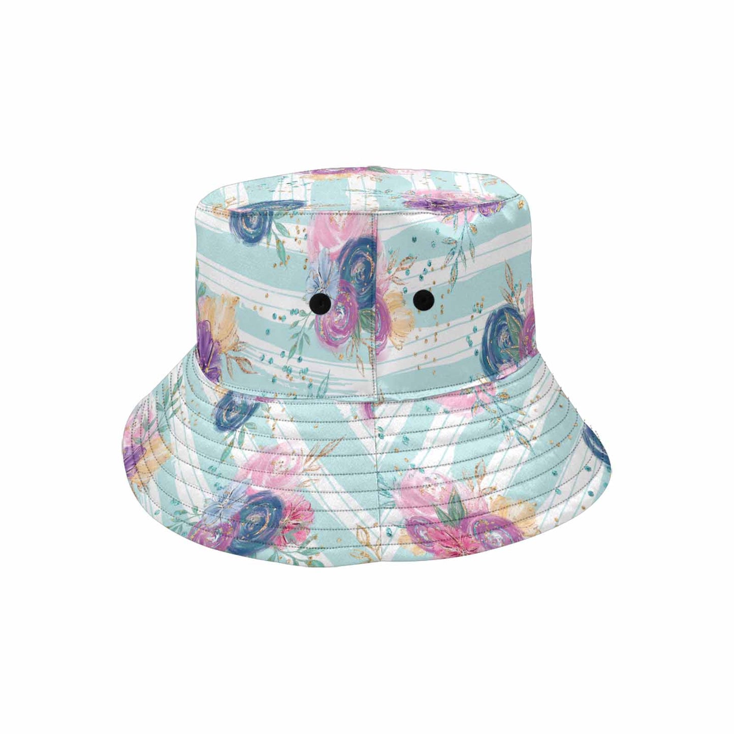 Purple and Pink floral Blue Stripes Unisex Summer Single-Layer Bucket Hat