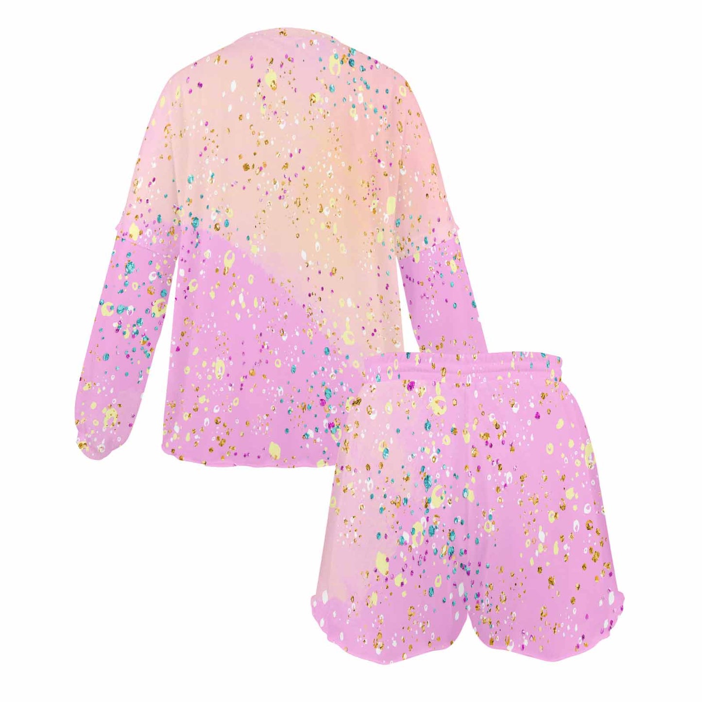 Pink Splash Women's Long Sleeve Pajama Set with Shorts