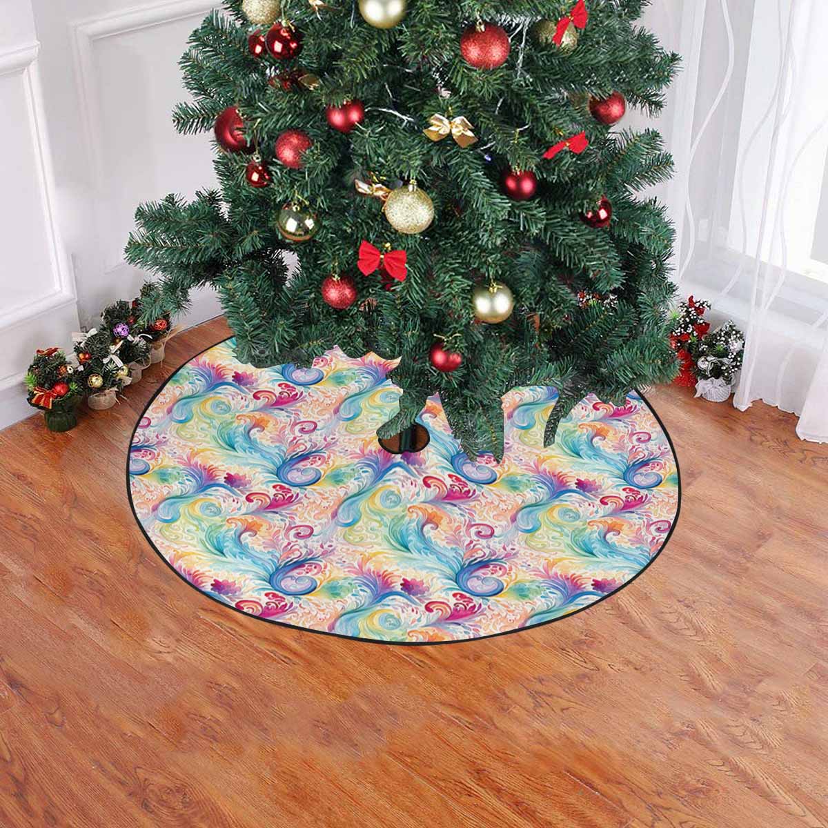 Pastel Rainbow Paisley Christmas Tree Skirt