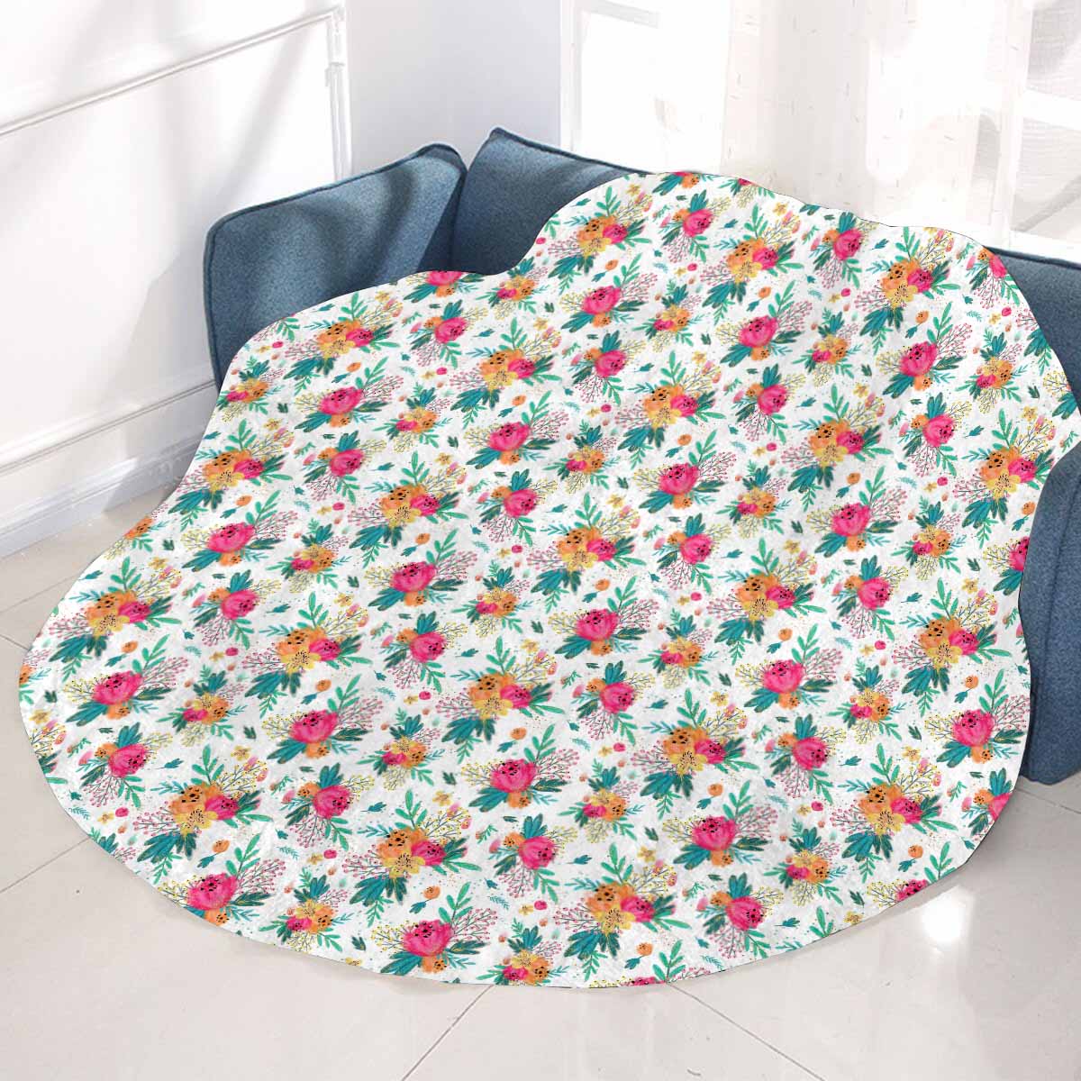Australian Floral Circular Micro Fleece Blanket 47"