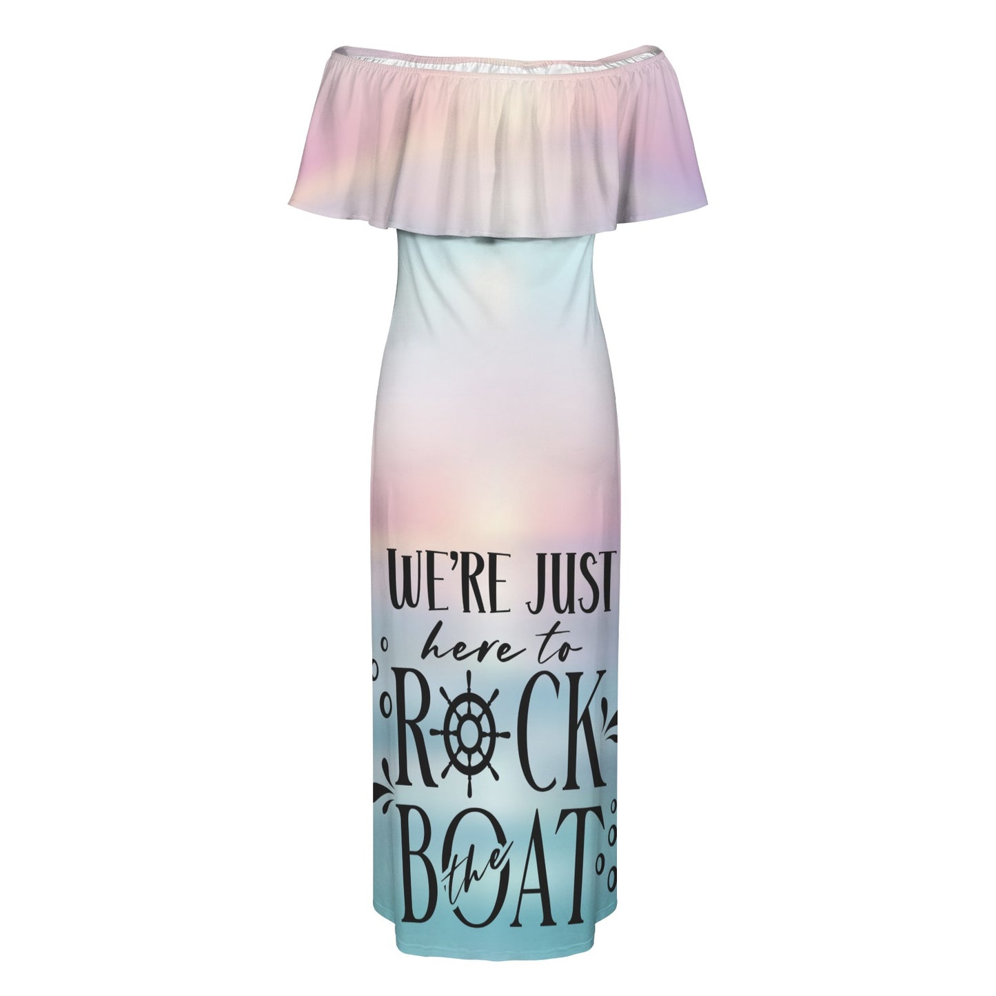 rock the boat Women's Off Shoulder Ruffle Boat Neck Dress (Model D71)