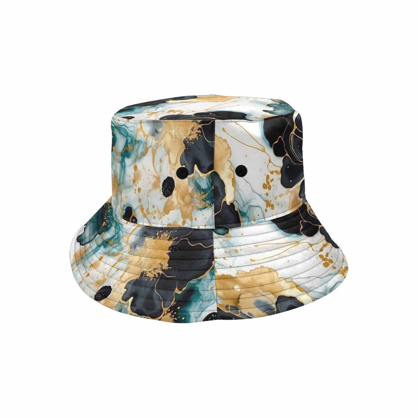 Black Gold & Green Ink Floral Unisex Summer Single-Layer Bucket Hat
