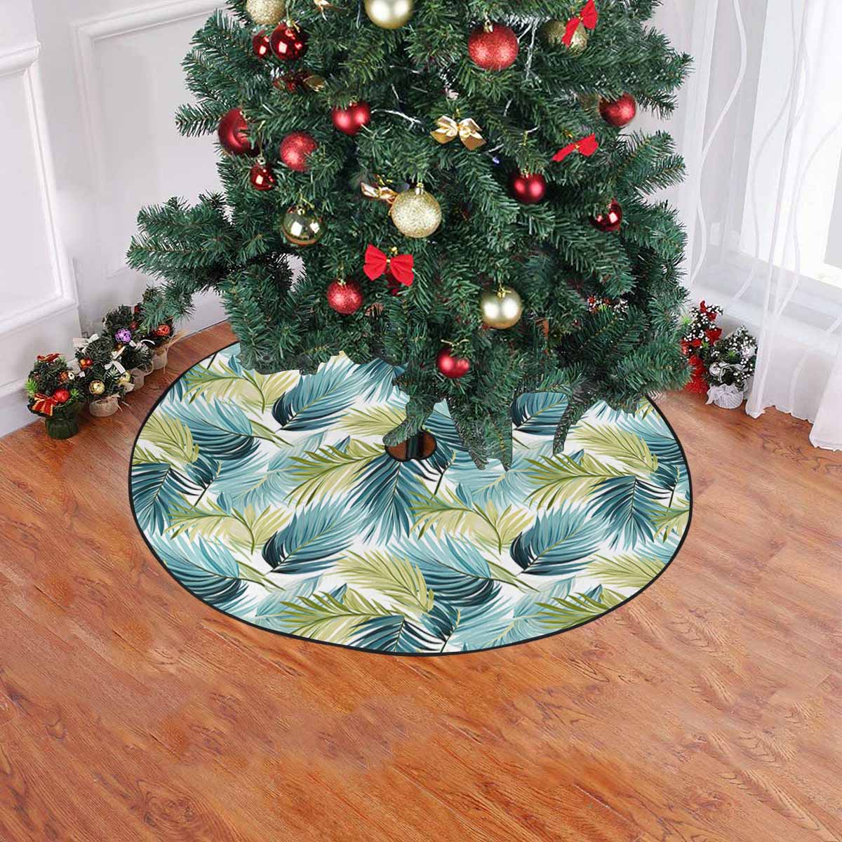 Palm Leaves Blue Green Christmas Tree Skirt