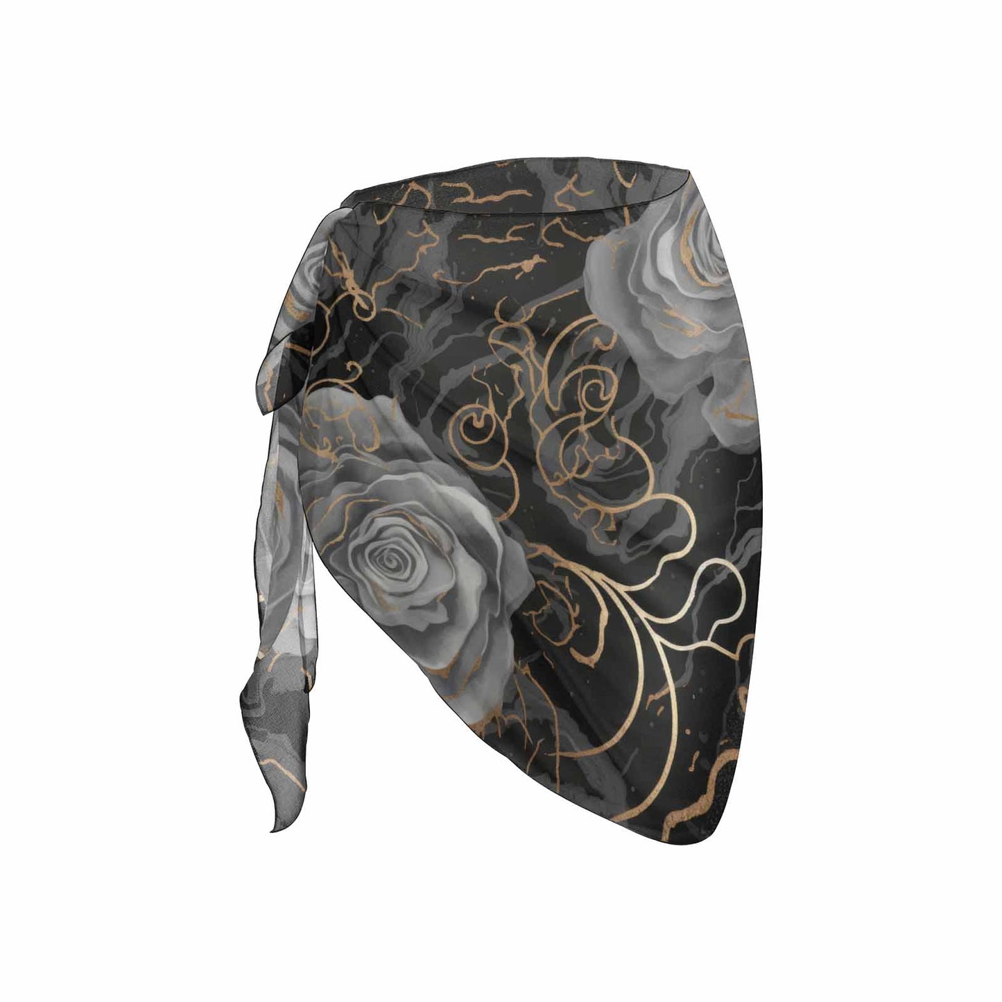 Black and Grey roses Women's Beach Sarong Wrap