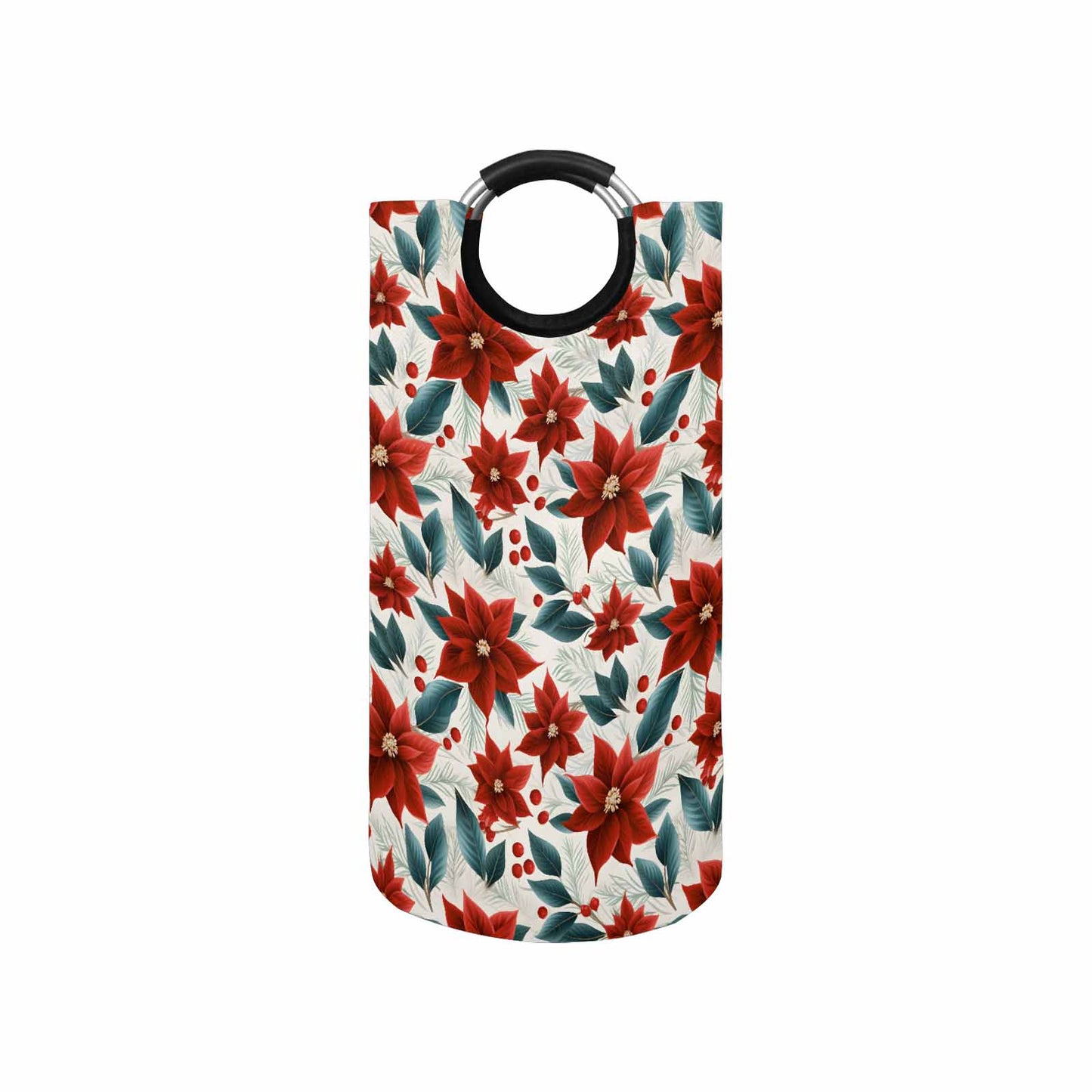 Christmas Red Poinsettia Round Laundry Basket