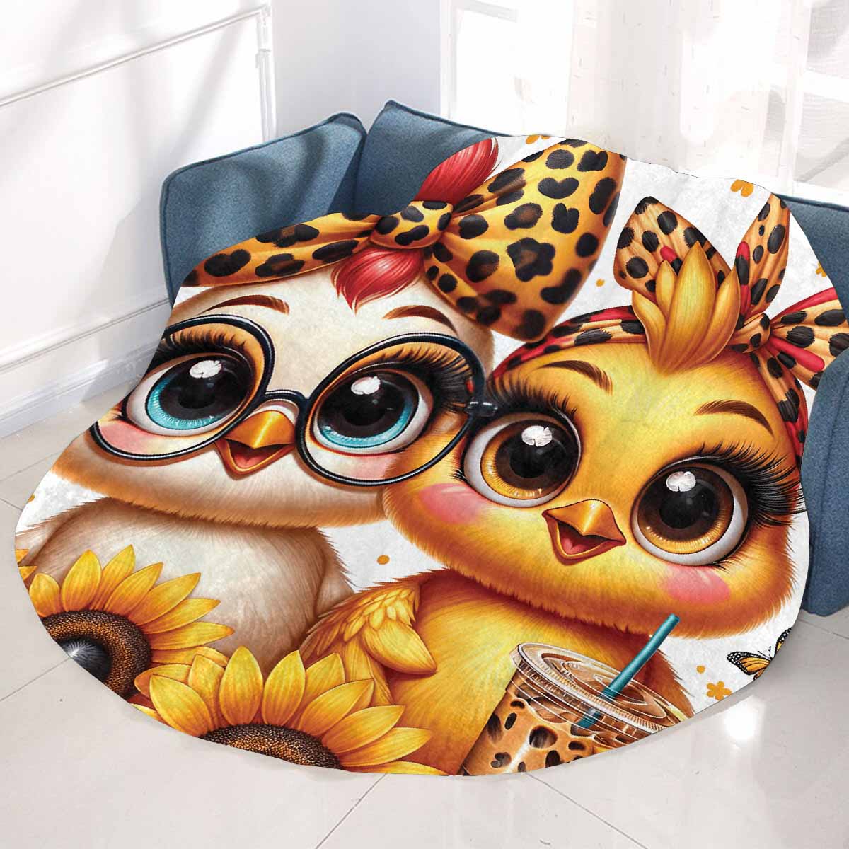 Chickens_Awd35178 Circular Micro Fleece Blanket 47"