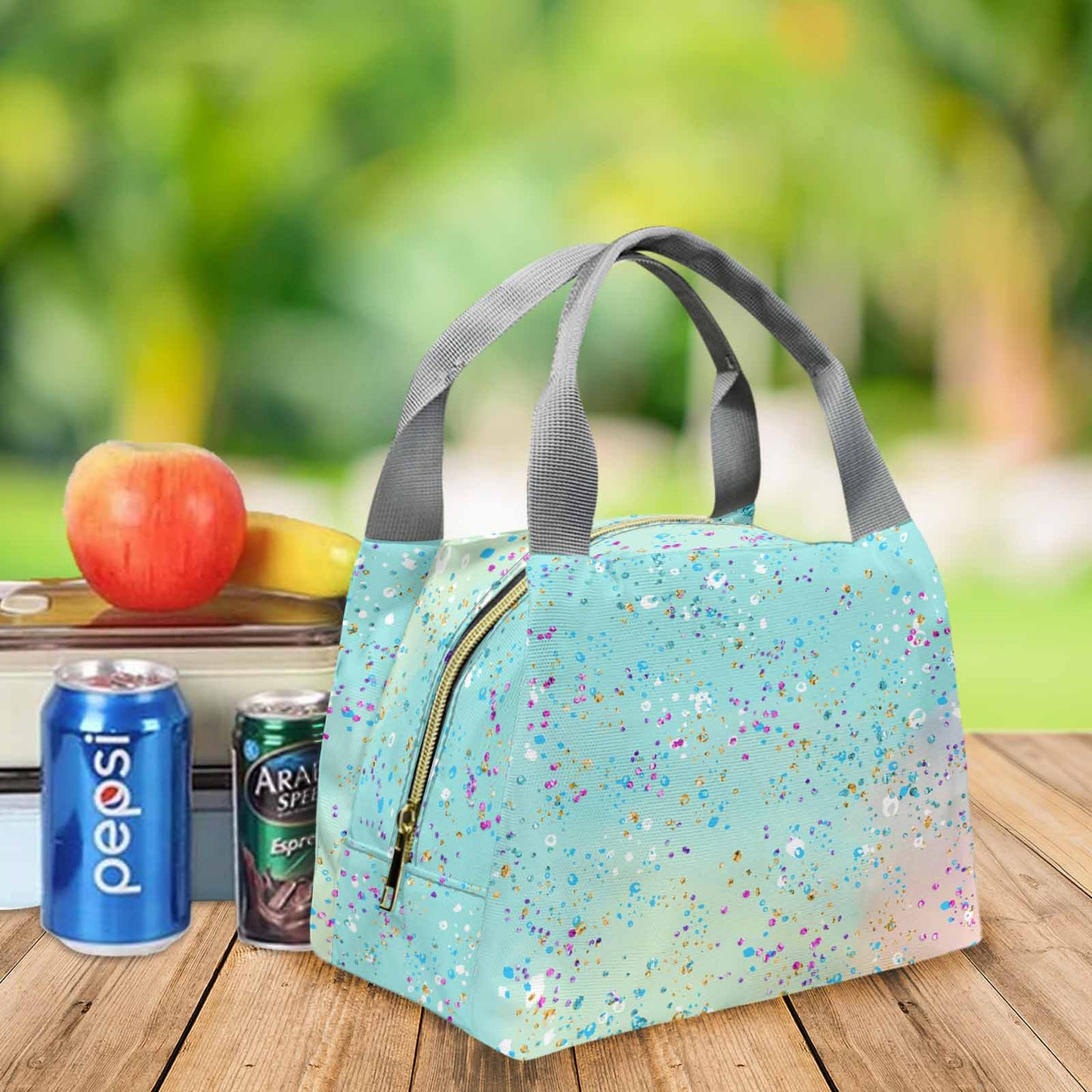 Green Splash Portable Lunch Bag-Grey Handle