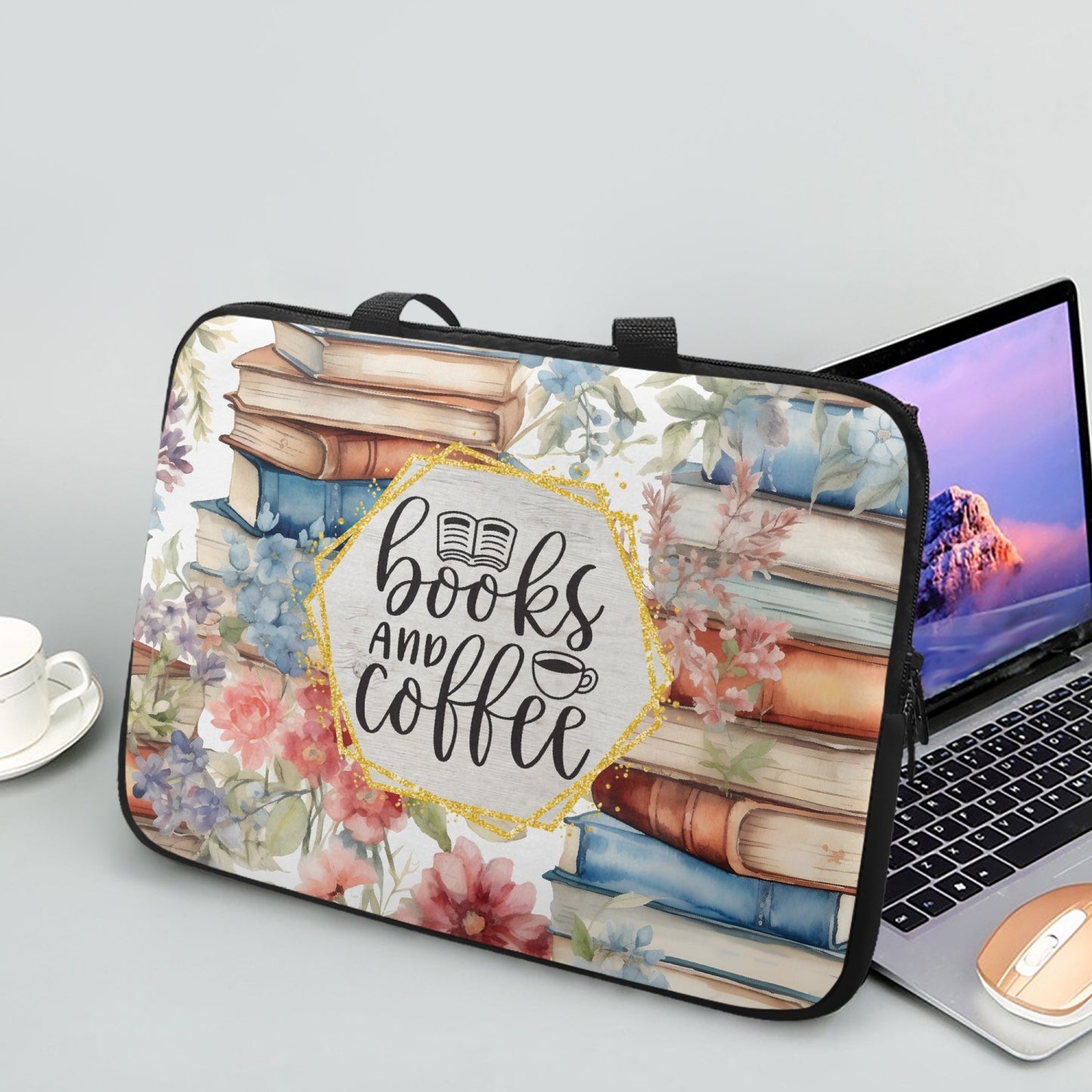 Laptop Sleeve with handles - Books - Books and Coffee - awd - 504