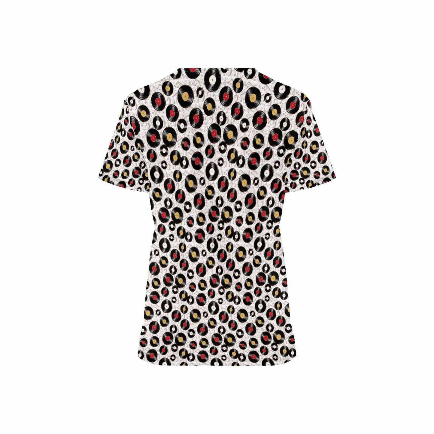 White Music Records Women's V Neck Scrub Top Nurse Uniform with Deep Front Pockets