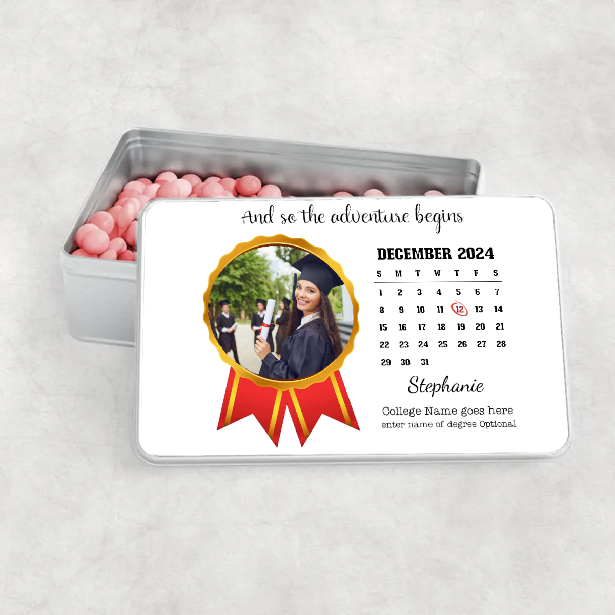 Personalised Aluminium Tin - And so the adventure Begins Graduation