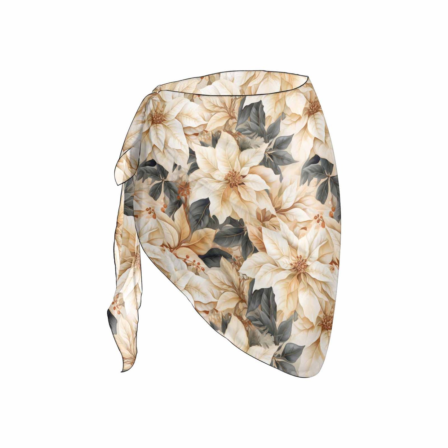 Cream Poinsettia Women's Beach Sarong Wrap