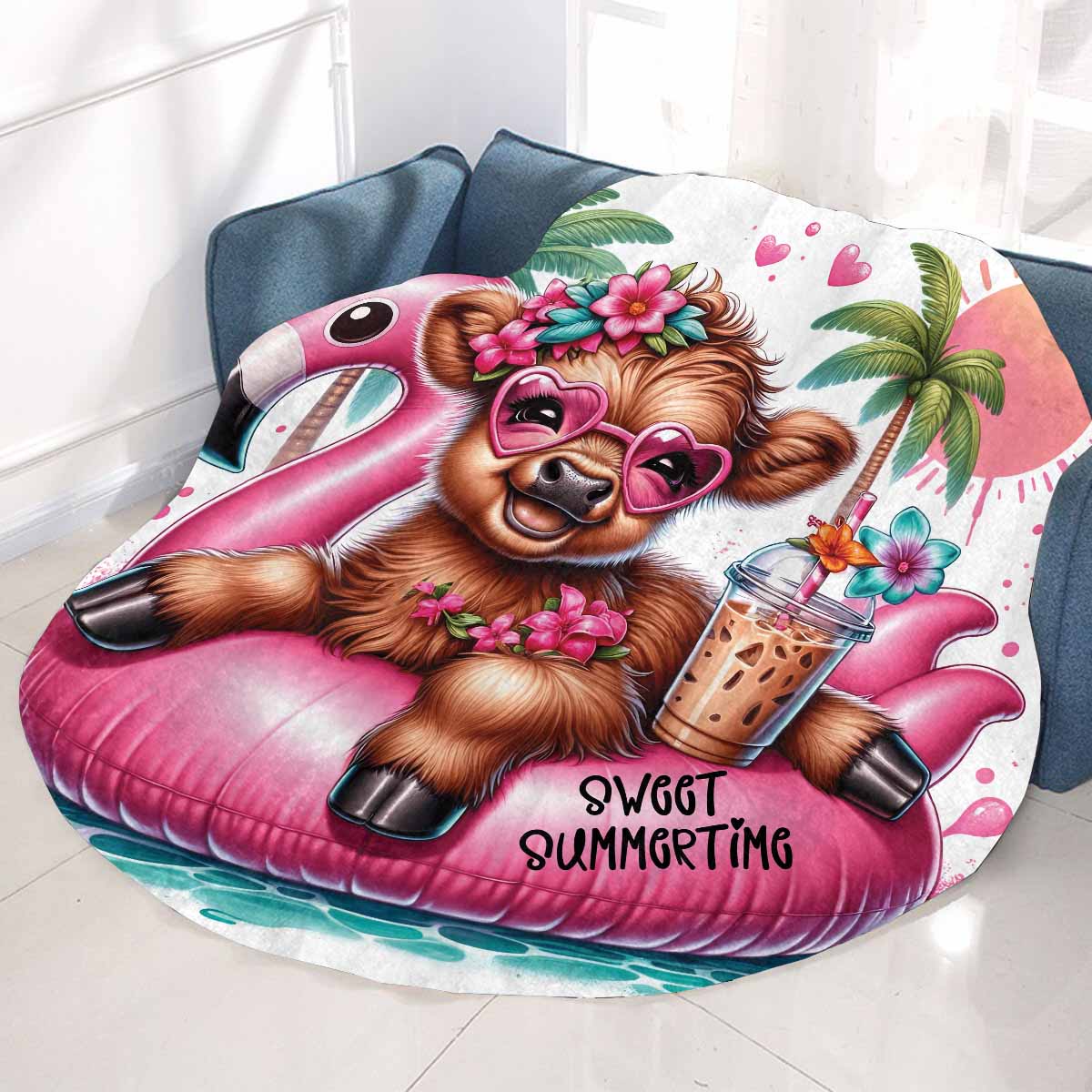 Highland Cow Awd35108 Circular Micro Fleece Blanket 47"