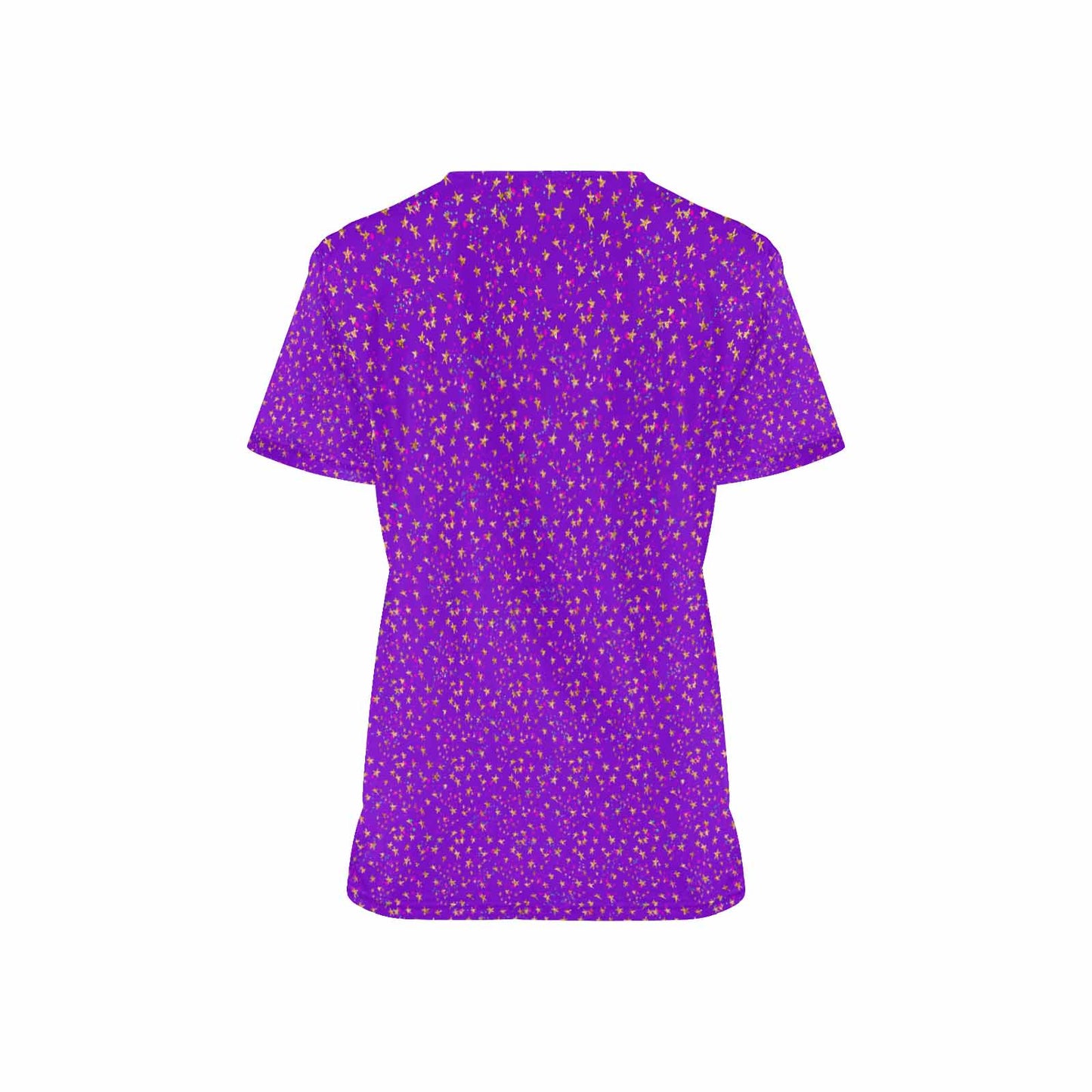 Purple Stars Women's V Neck Scrub Top Nurse Uniform with Deep Front Pockets