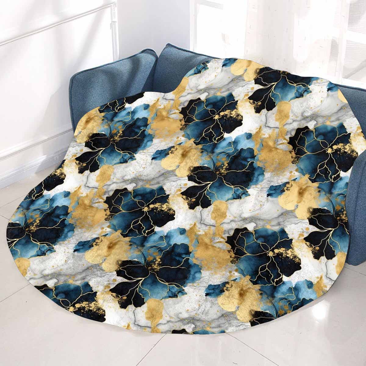 Blue Ink Floral Circular Micro Fleece Blanket 60"