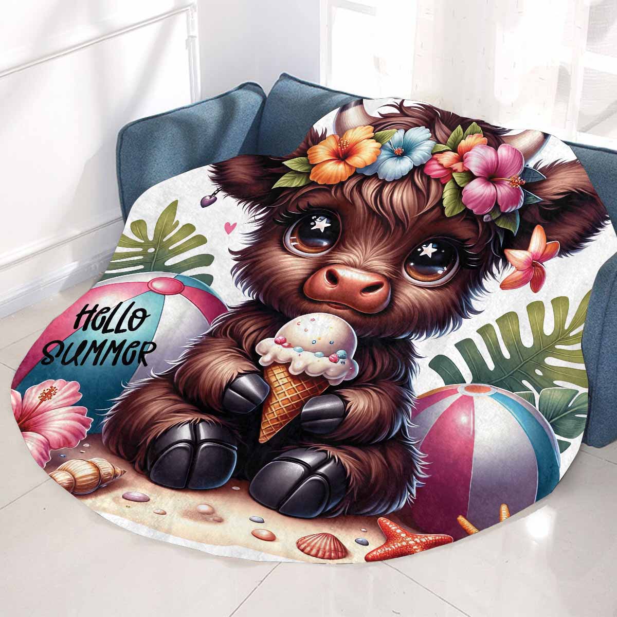 Highland Cow Awd35111 Circular Micro Fleece Blanket 47"
